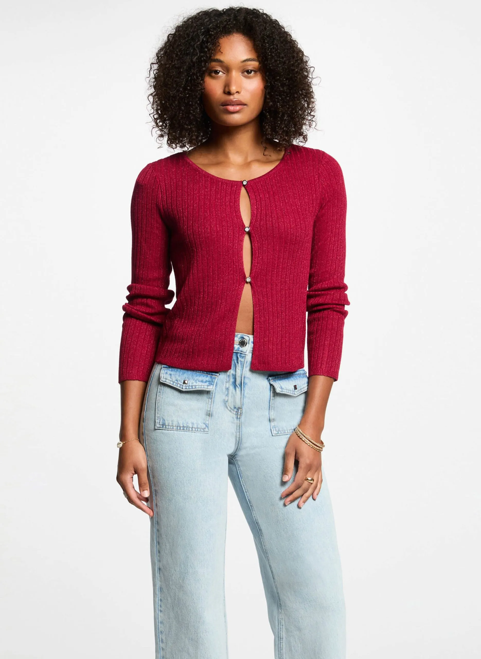 Strickjacke mit Rundhalsausschnitt Rot 252-MIZOR