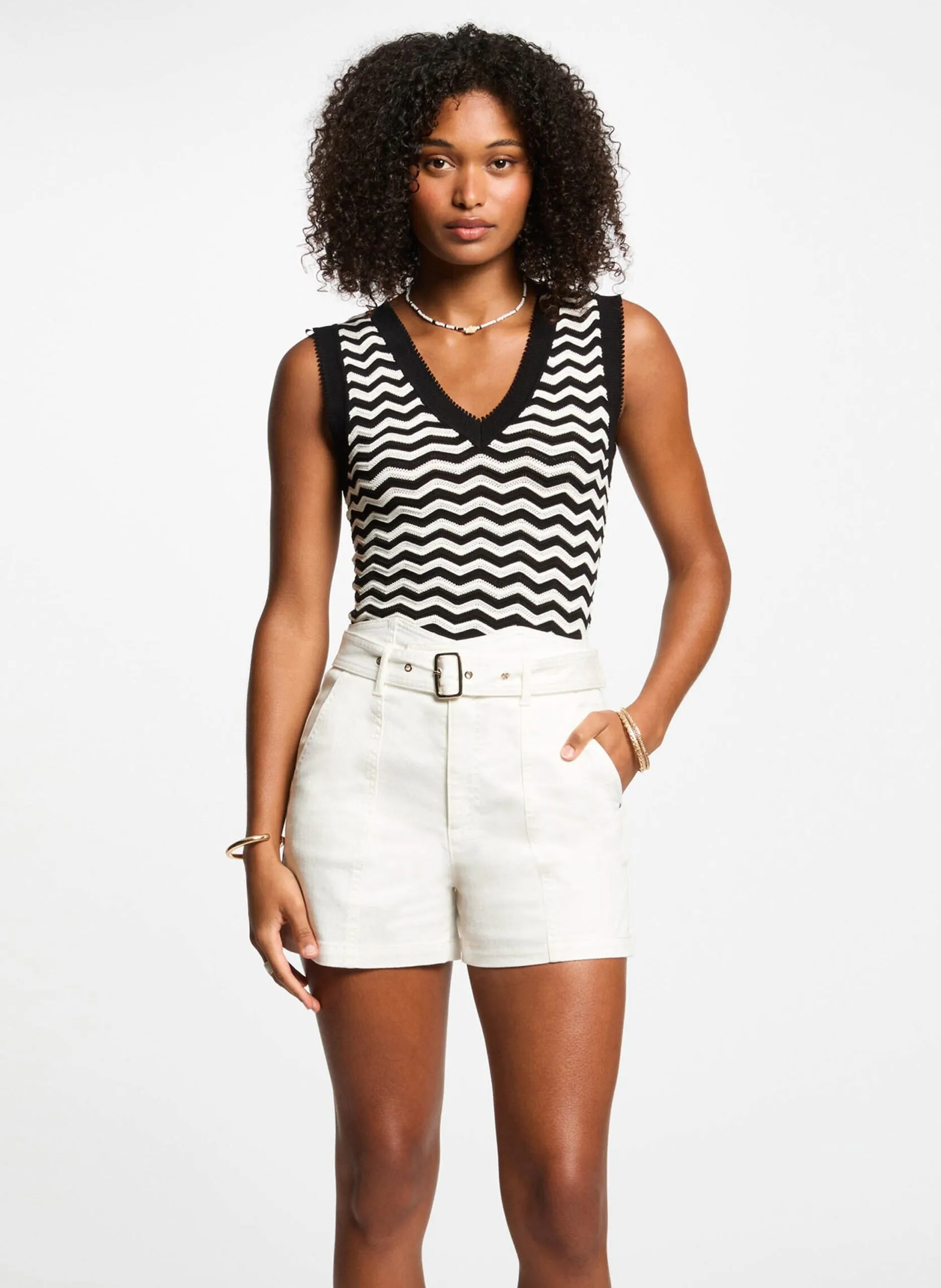 Gestreiftes Top mit V-Ausschnitt Rot 252-MUSHA