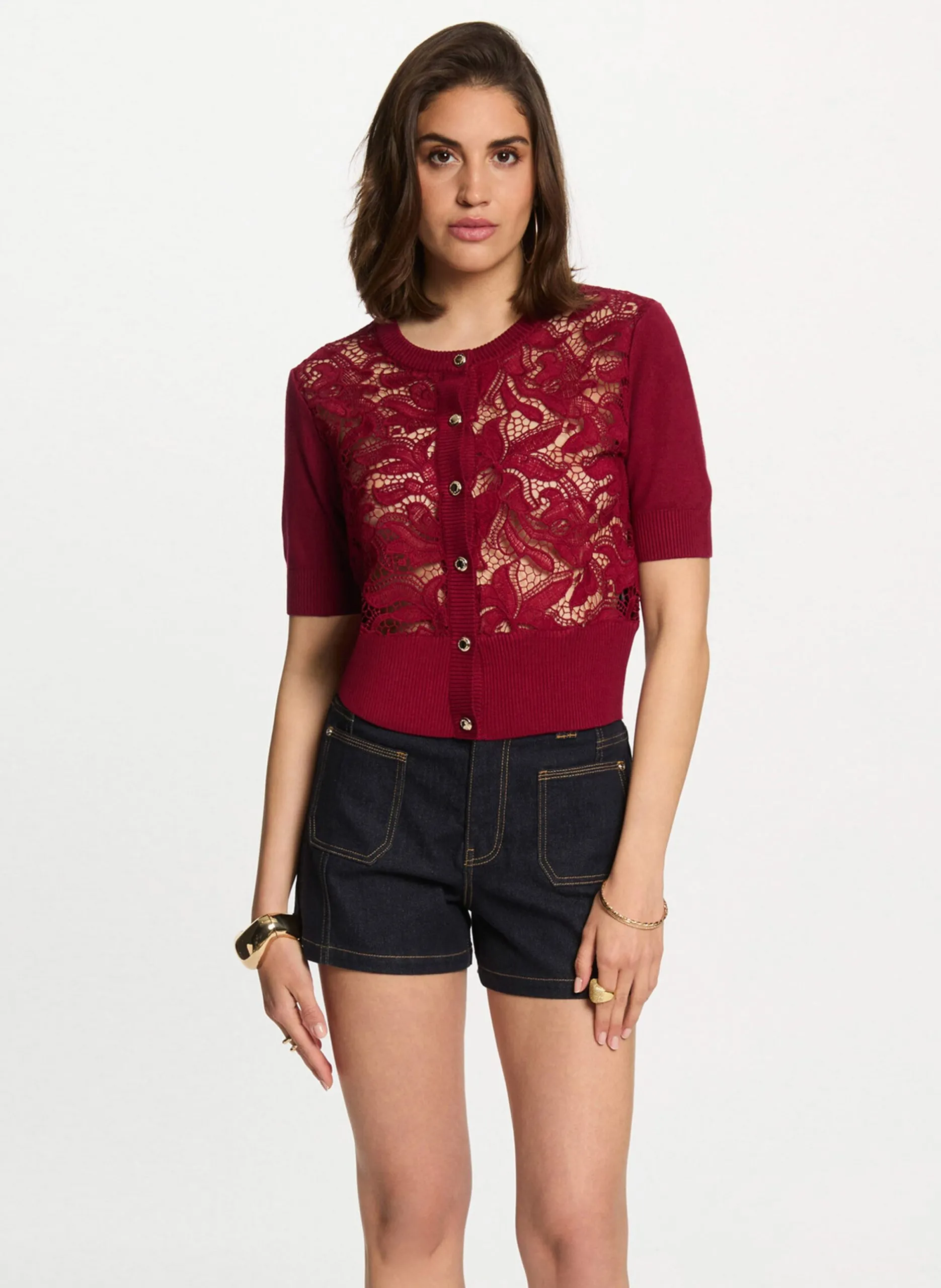 Strickjacke mit Rundhalsausschnitt Rot 252-MYONG