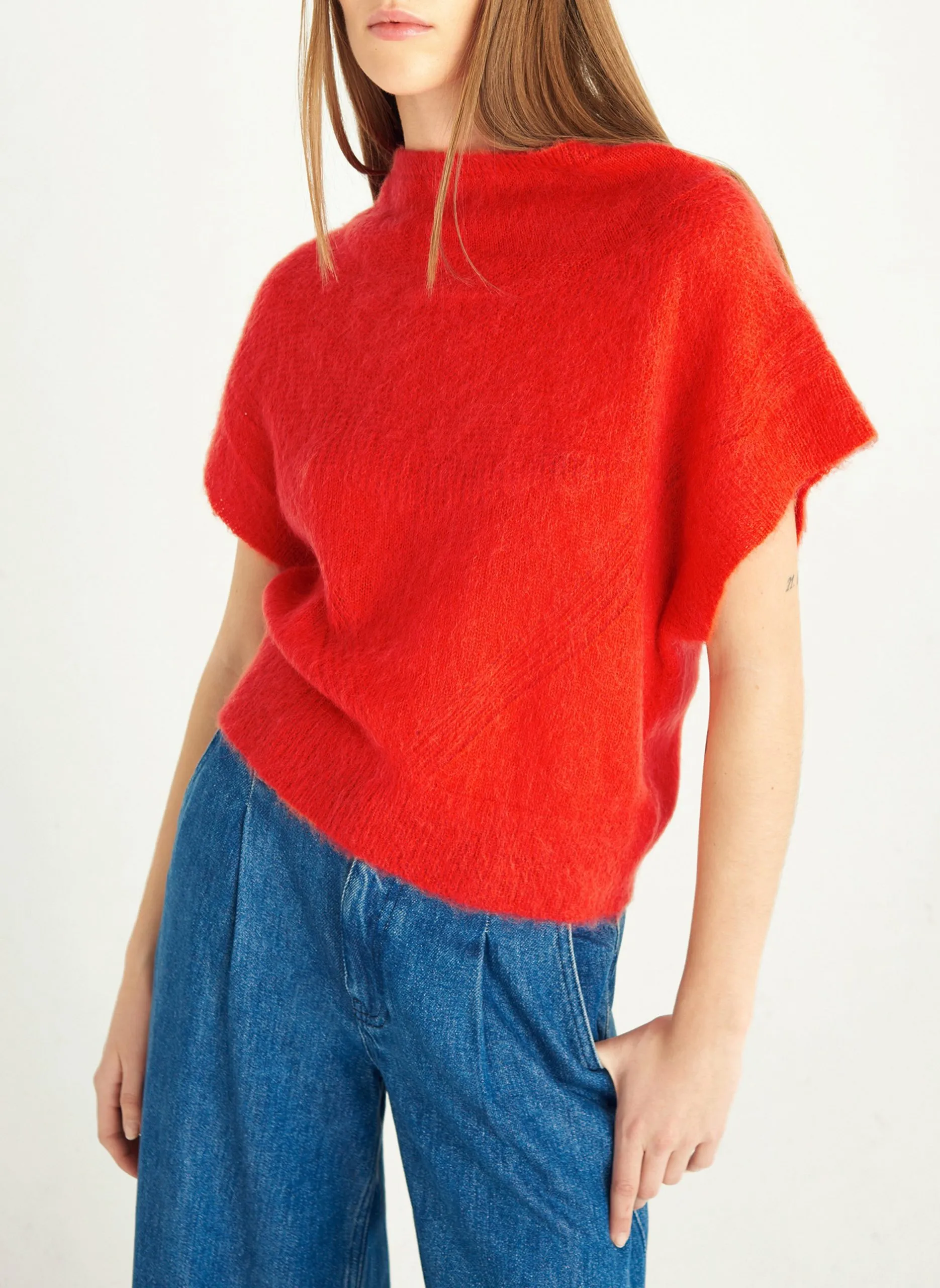 Angepasster Pullover mit Stehkragen aus Wollmischung Rot