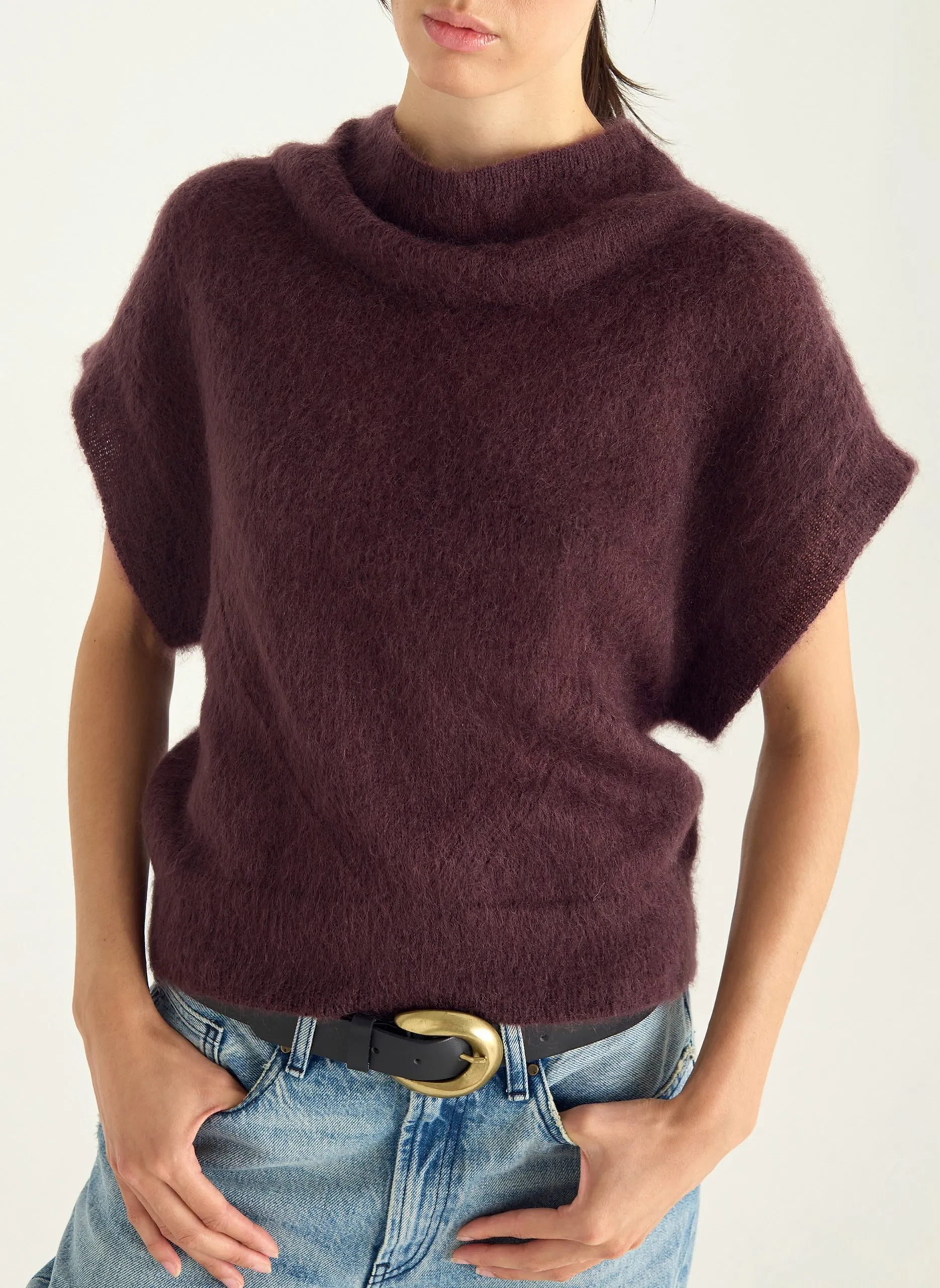 Angepasster Pullover mit Stehkragen aus Wollmischung Violett