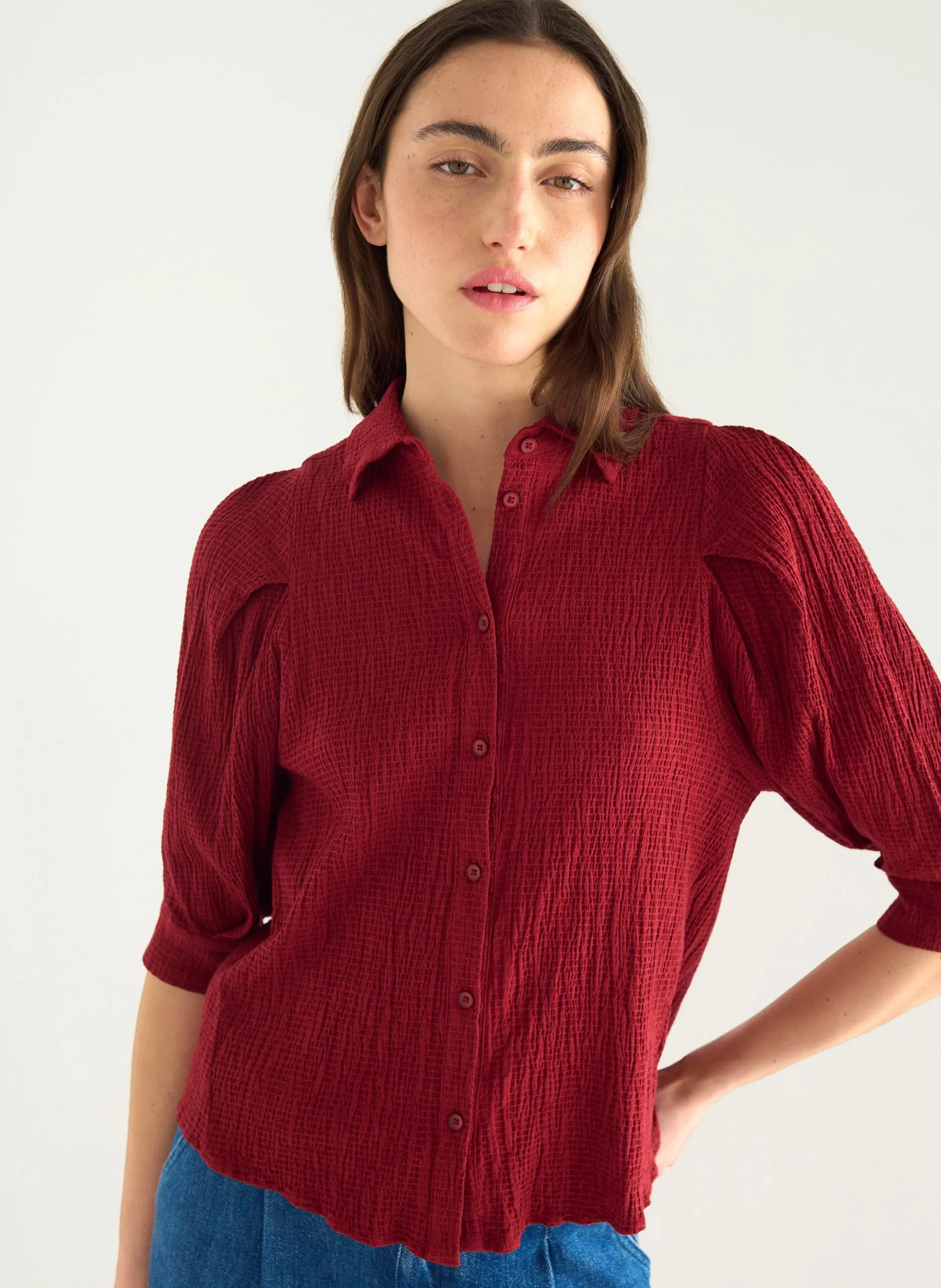 Bluse aus Baumwoll-Mix mit klassischem Kragen Rot