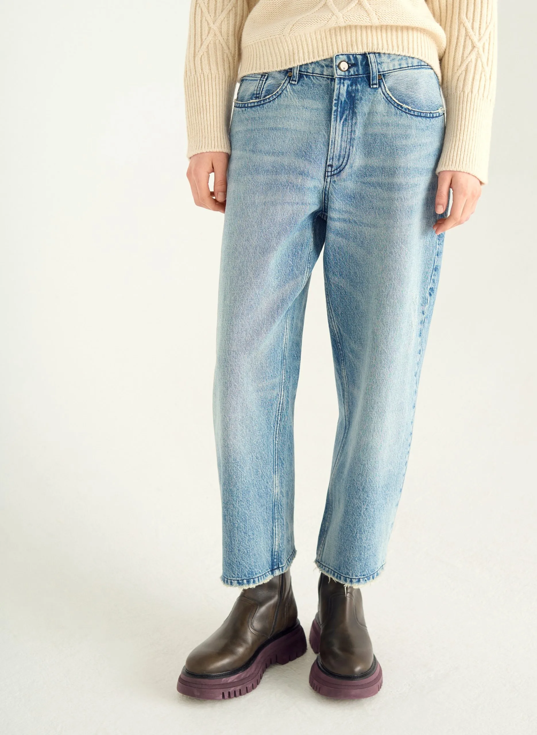 Gerade geschnittene 7/8 Jeans in verwaschener Optik Blau