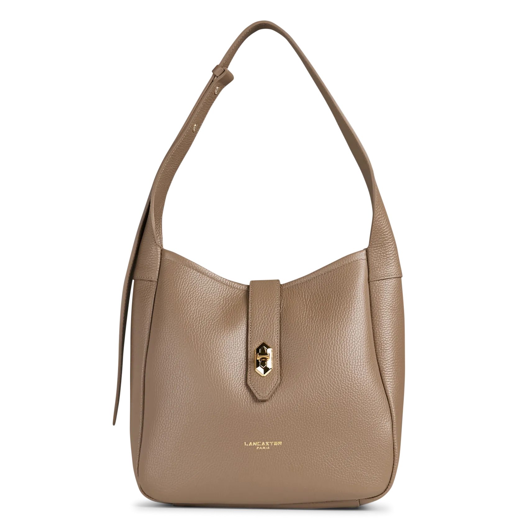 Eimerbeutel aus genarbtem Leder Beige TOP DOUBLE