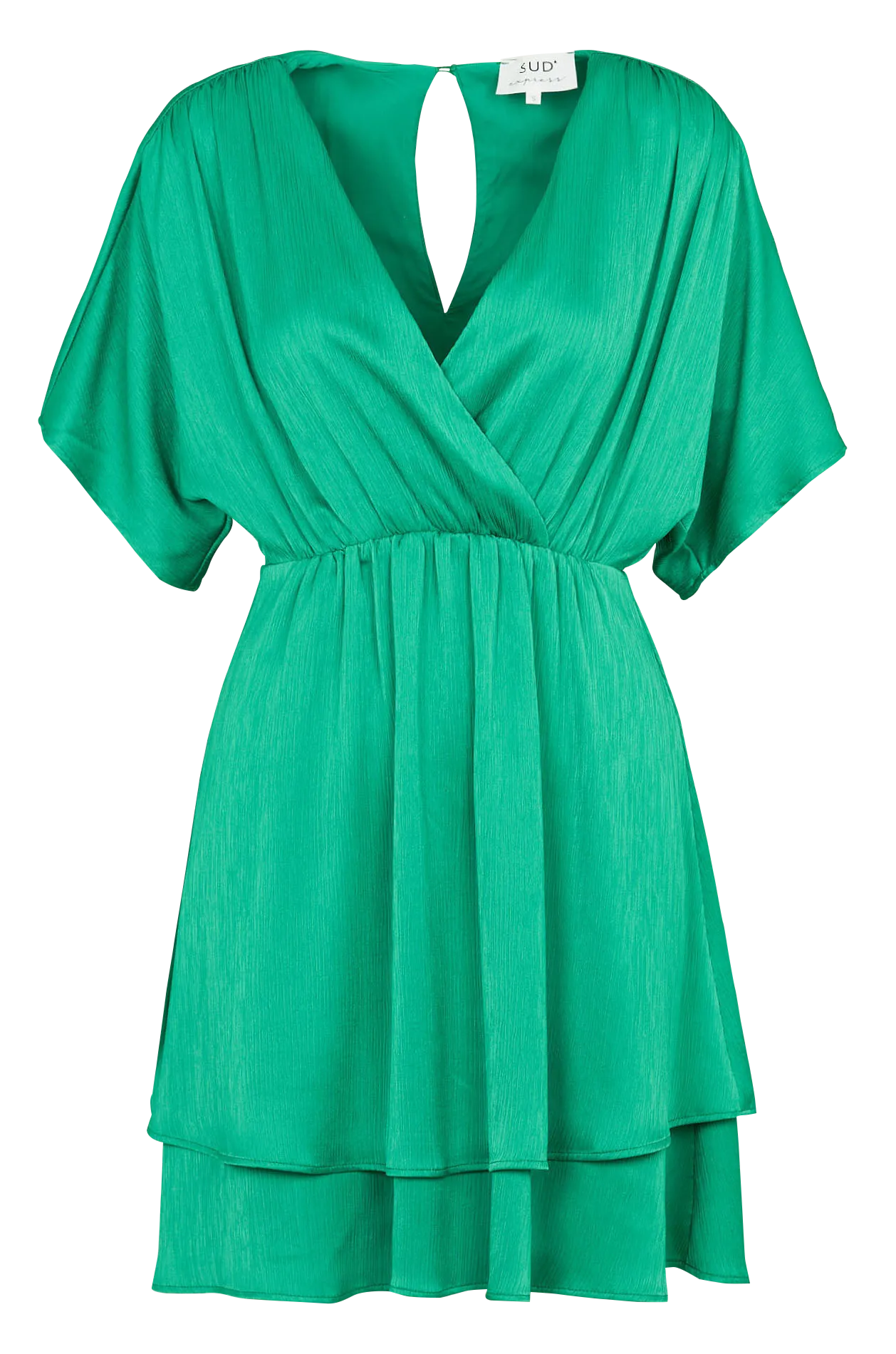 Tailliertes, kurzes Kleid mit V-Ausschnitt Grun MALHIA