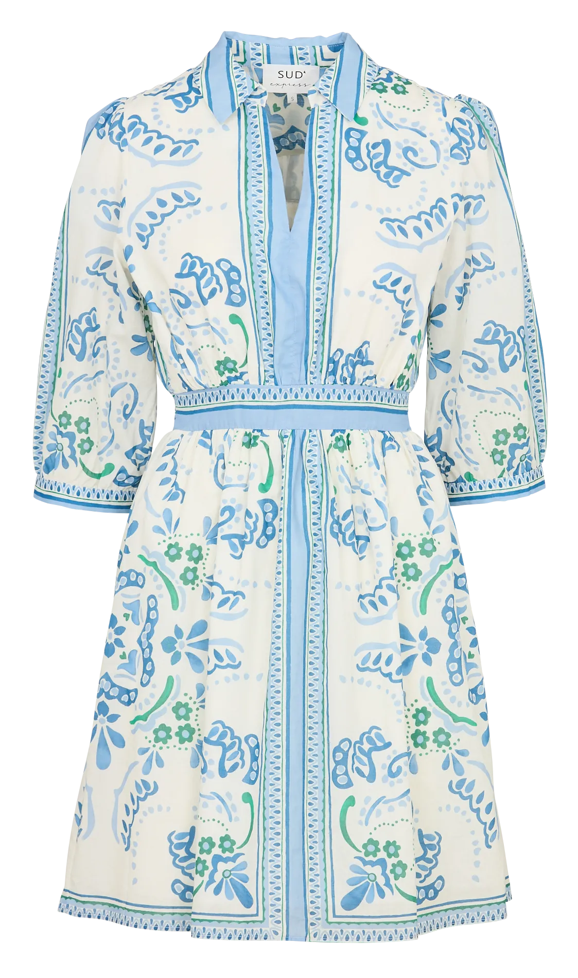 Tailliertes Baumwoll-Kurzkleid Blau RALEILA