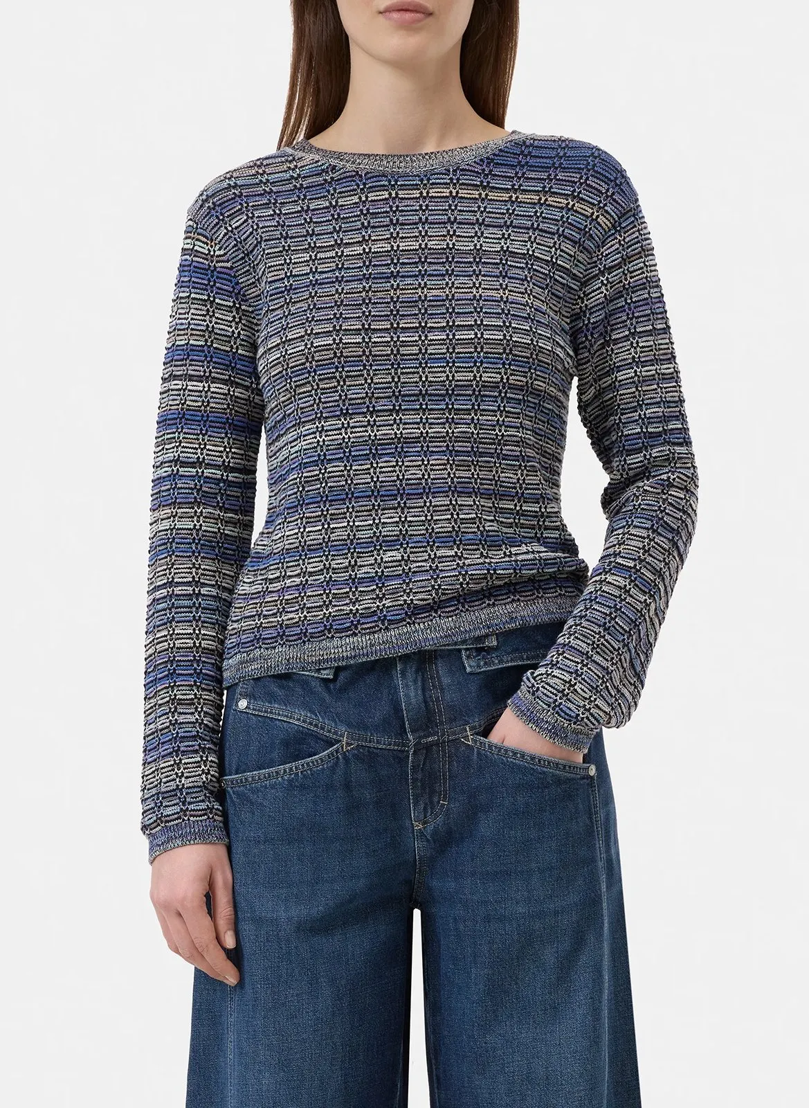 Gestreifter Pullover mit Rundhalsausschnitt Schwarz