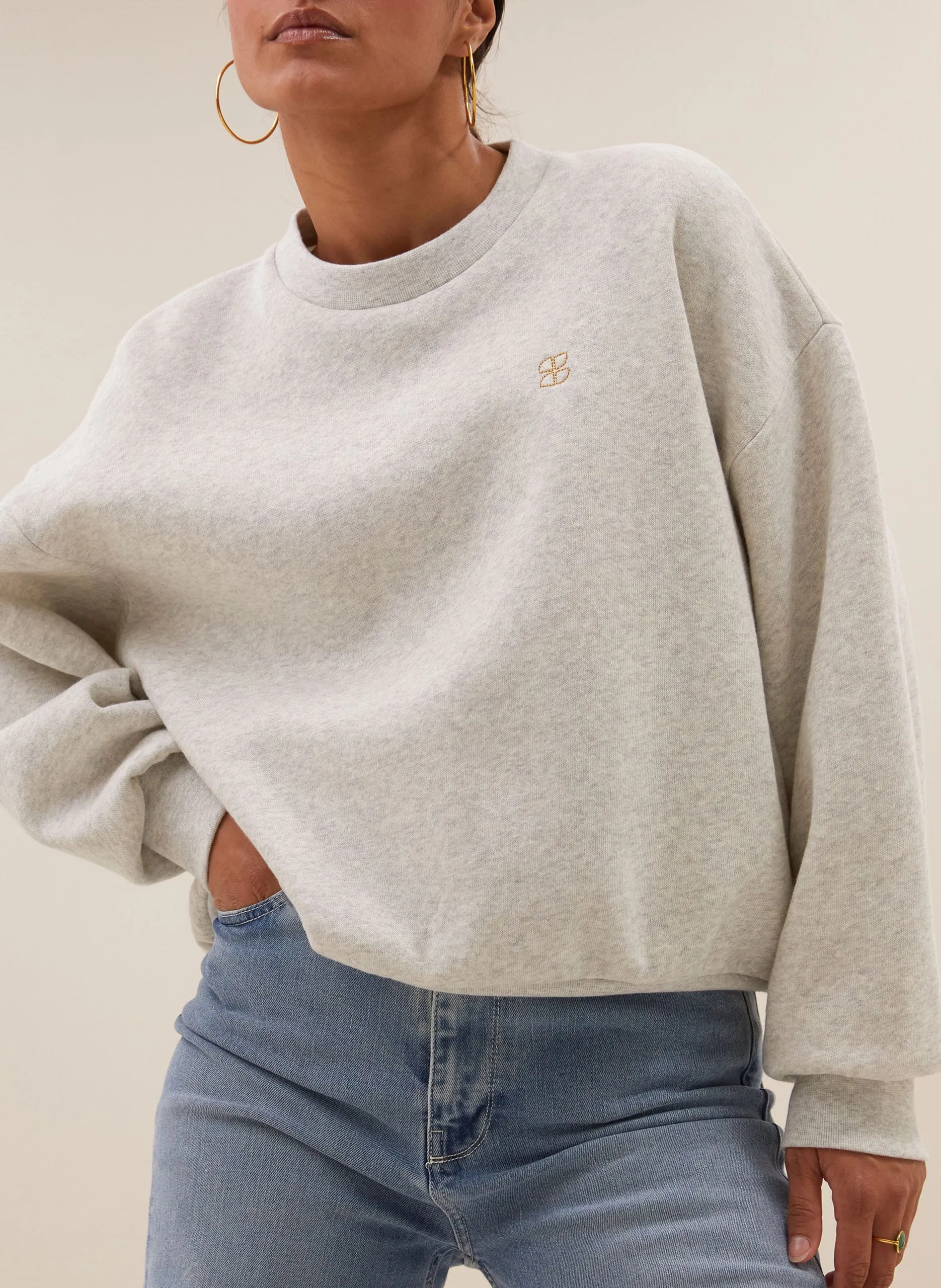 Gerader Bio-Baumwollpullover Grau BIBI