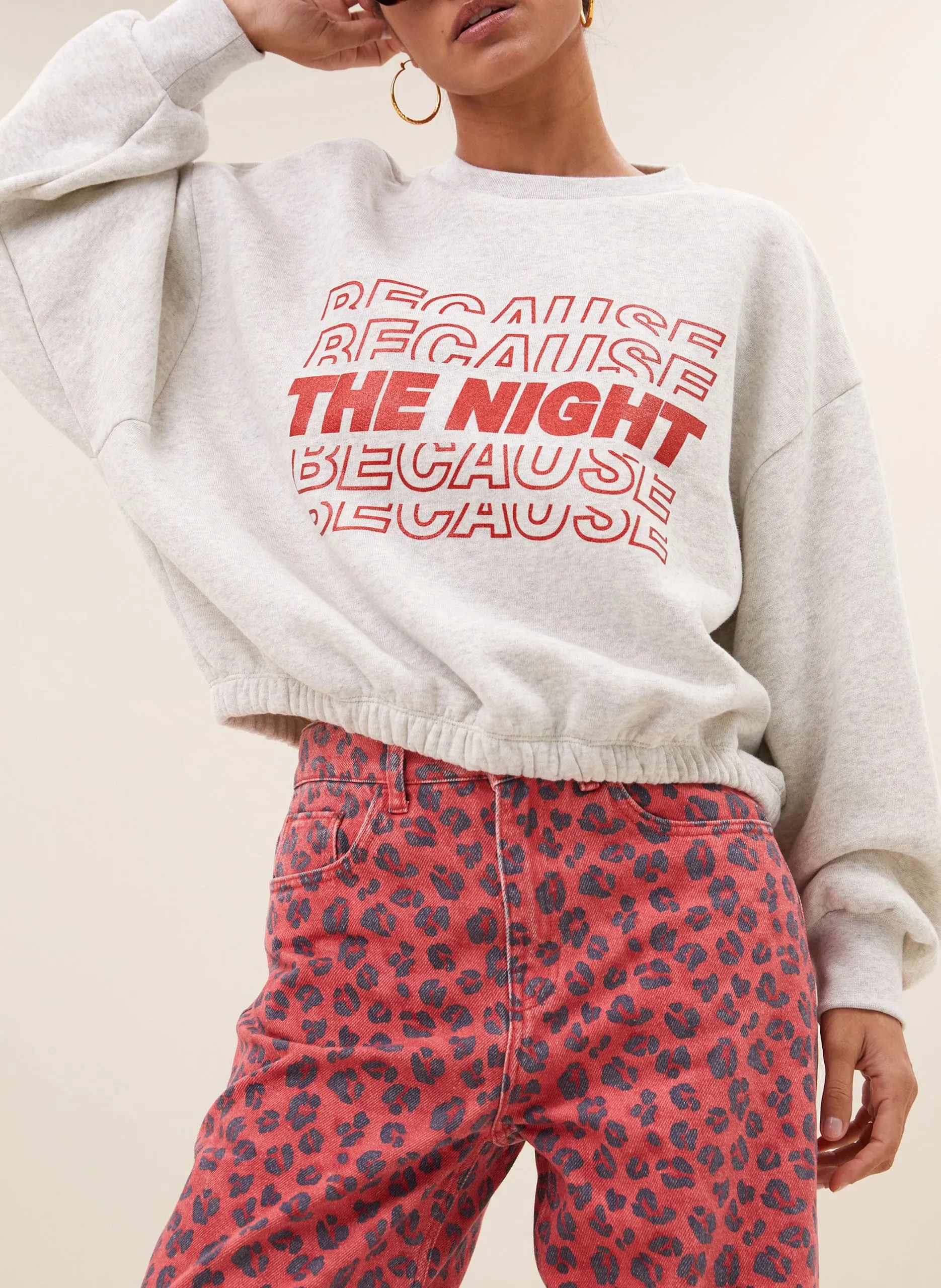 Weites Sweatshirt aus Baumwollmix mit Siebdruck Grau BODIL