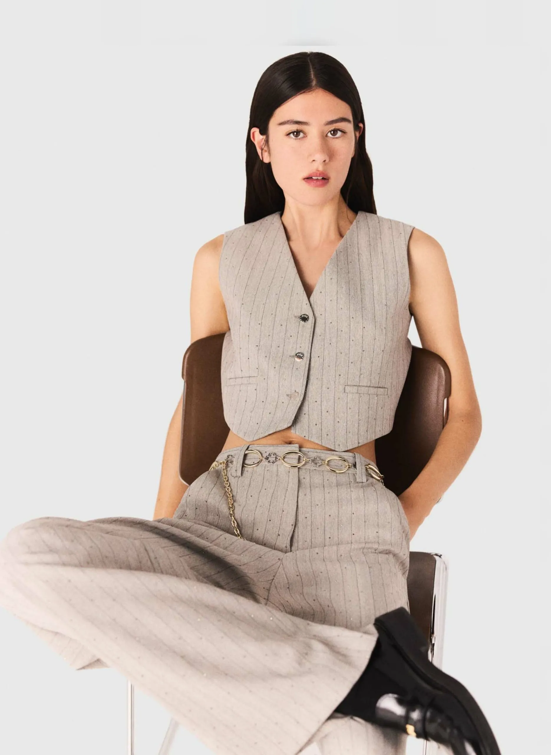 Hose - Gerader Schnitt mit Streifen Grau