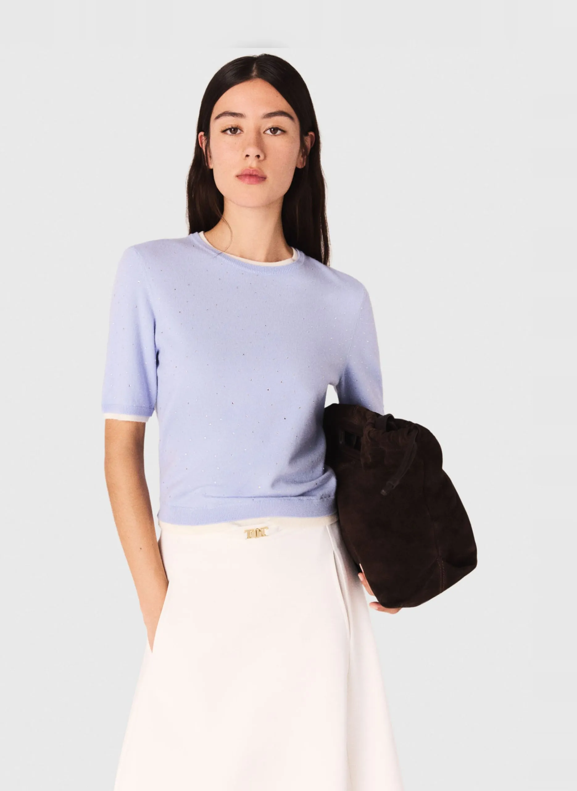 Caissa - Wollstrickpullover mit V-Ausschnitt und Details Blau