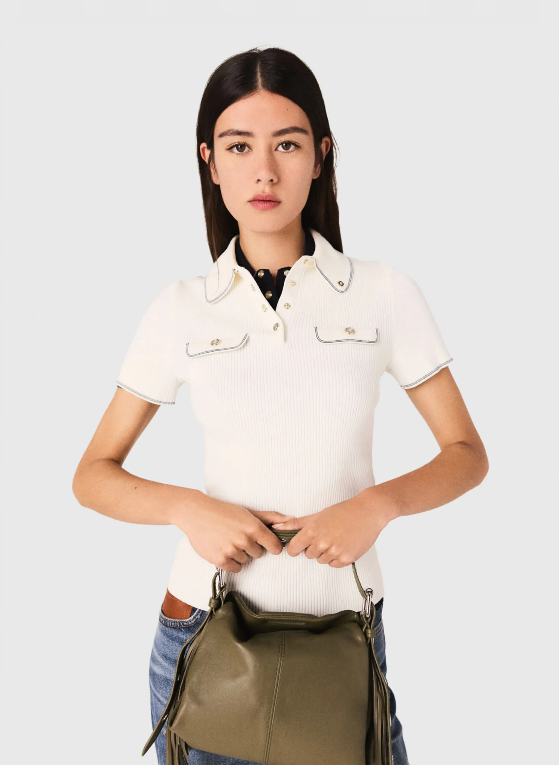 Pullover mit Polokragen Beige