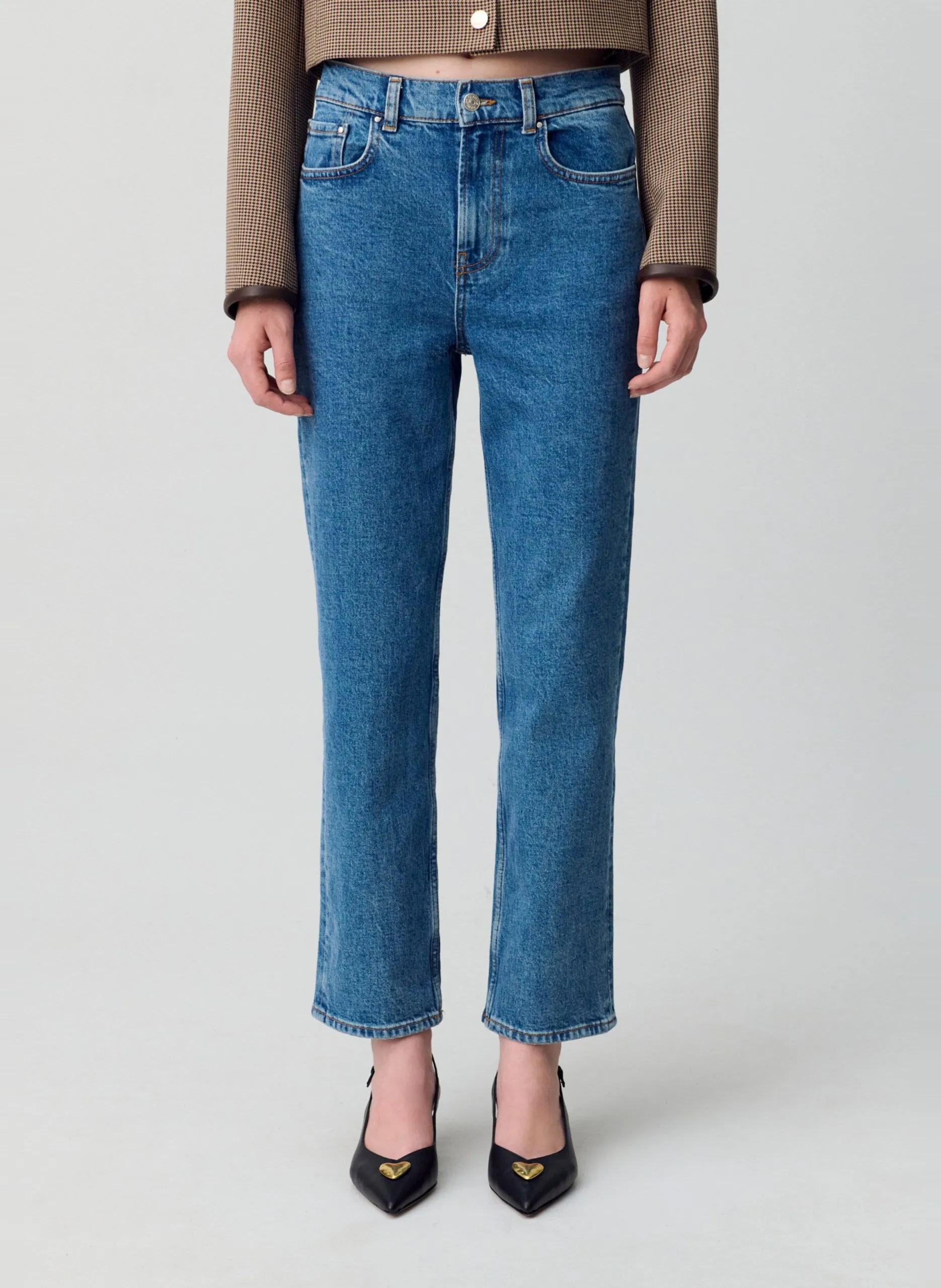 Straight Cut Jeans aus Baumwolle mit mittelhohem Bund Blau