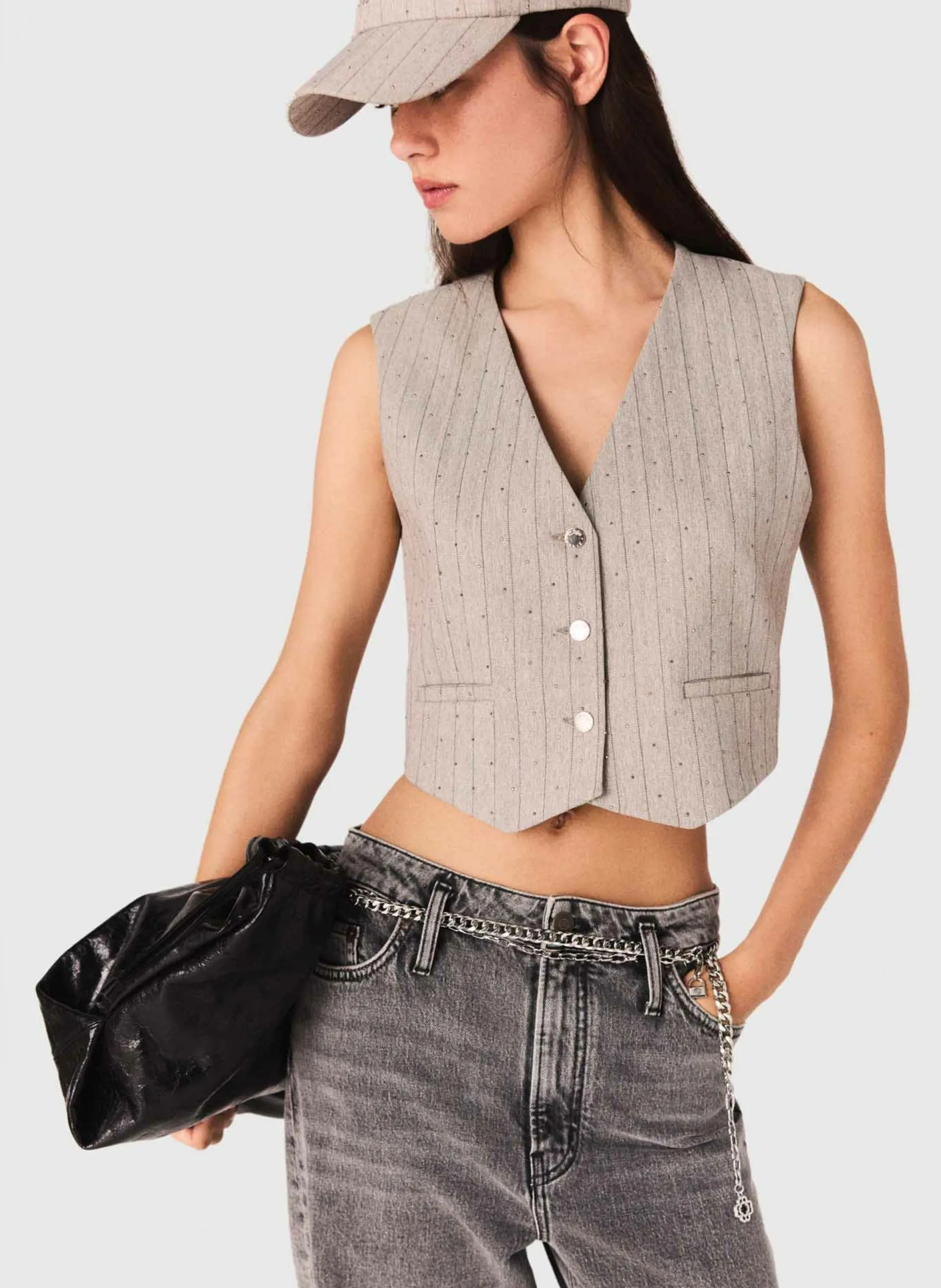 Taillierte Streifenweste Grau