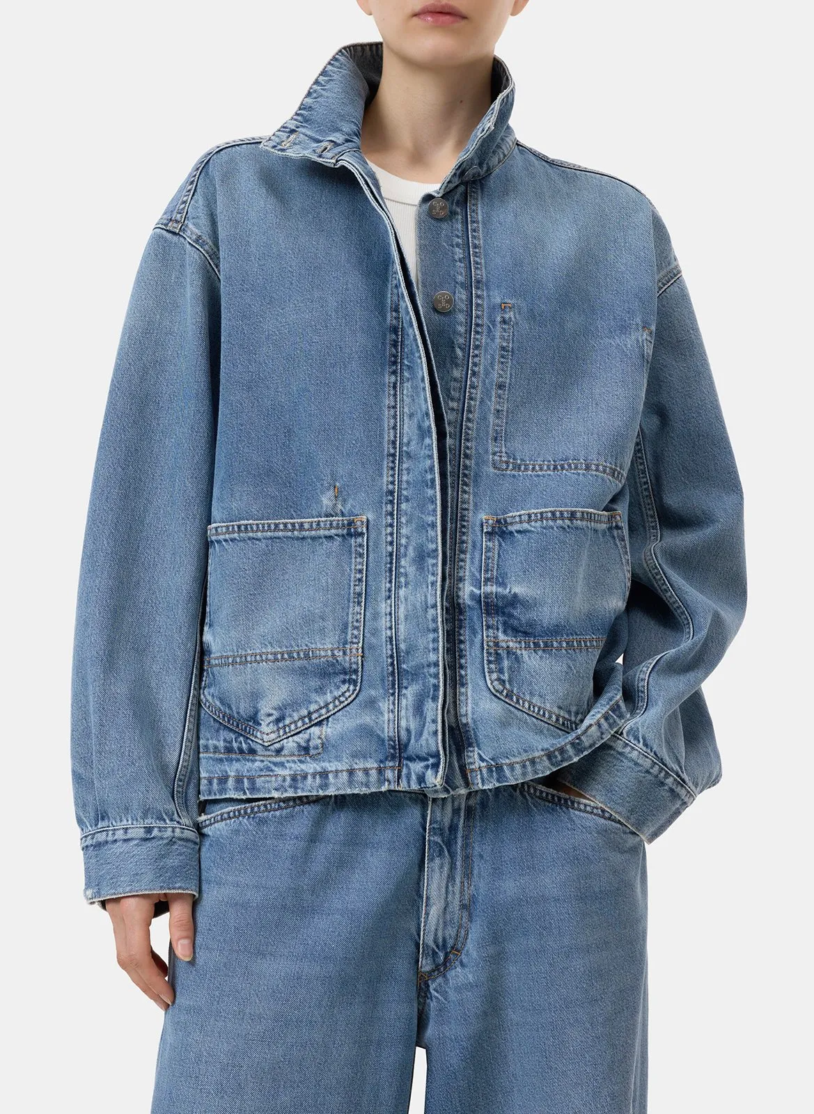 Gerade geschnittene Jacke aus Baumwoll-Mix Blau