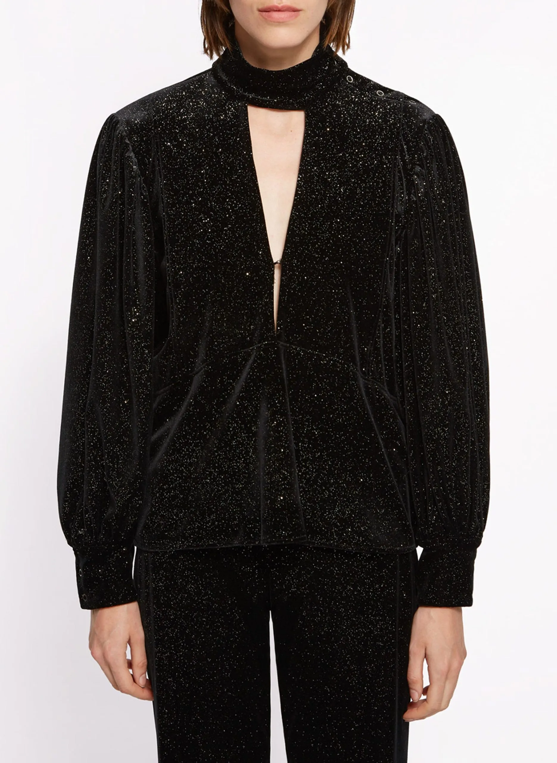 Rundhals-Top mit Pailletten Schwarz BIANCA