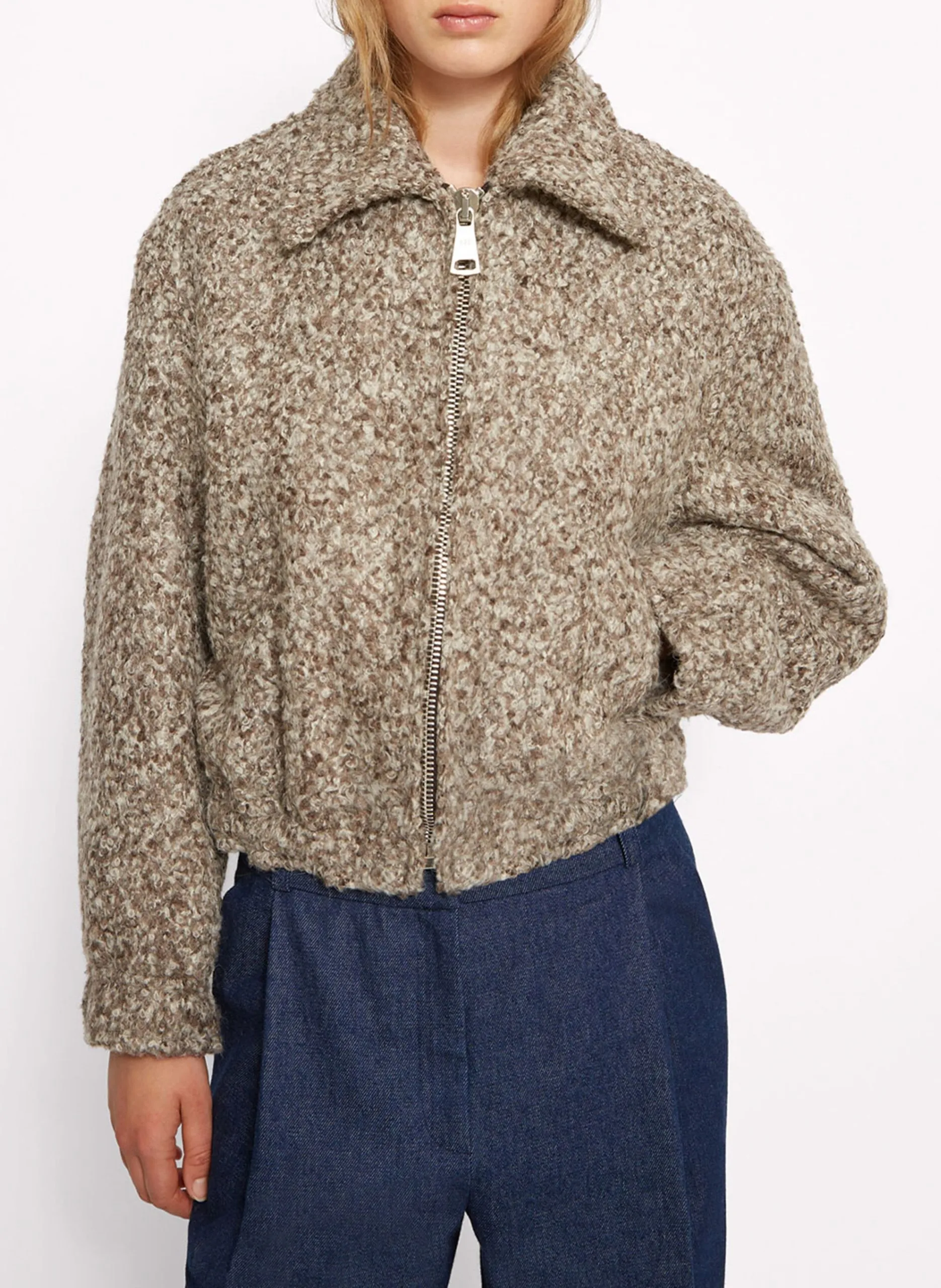 Weite Jacke mit klassischem Kragen aus melierter Strickware Braun ORSO