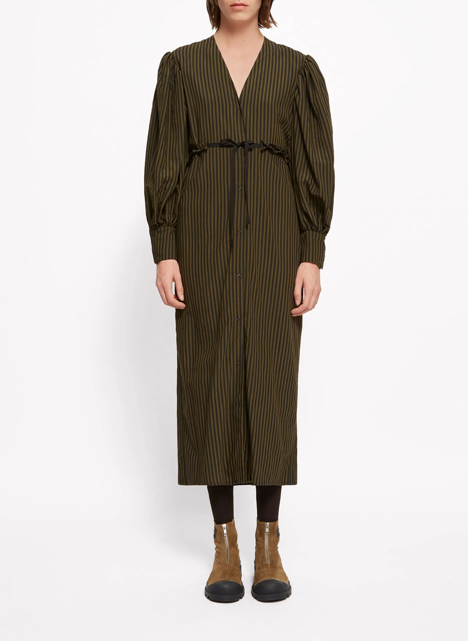 Midikleid mit V-Ausschnitt und Streifen Grun LAIA