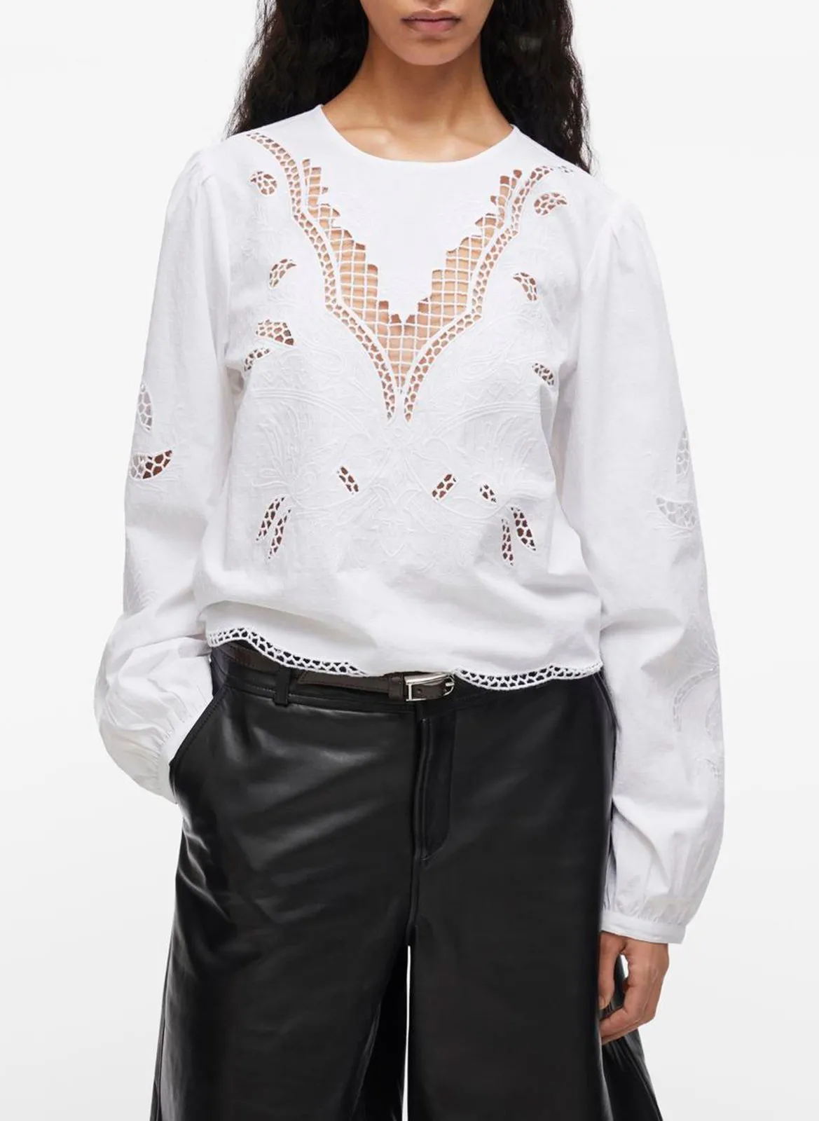 Baumwollbluse mit Rundhalsausschnitt Weiss FABIENNE