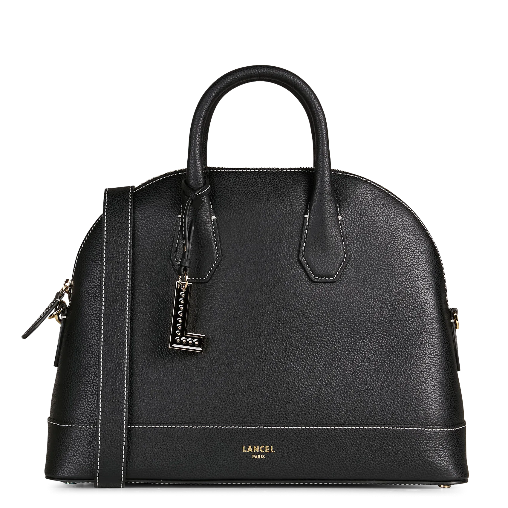 Schlichte Umhängetasche aus genarbtem Leder Schwarz BELLEVILLE M