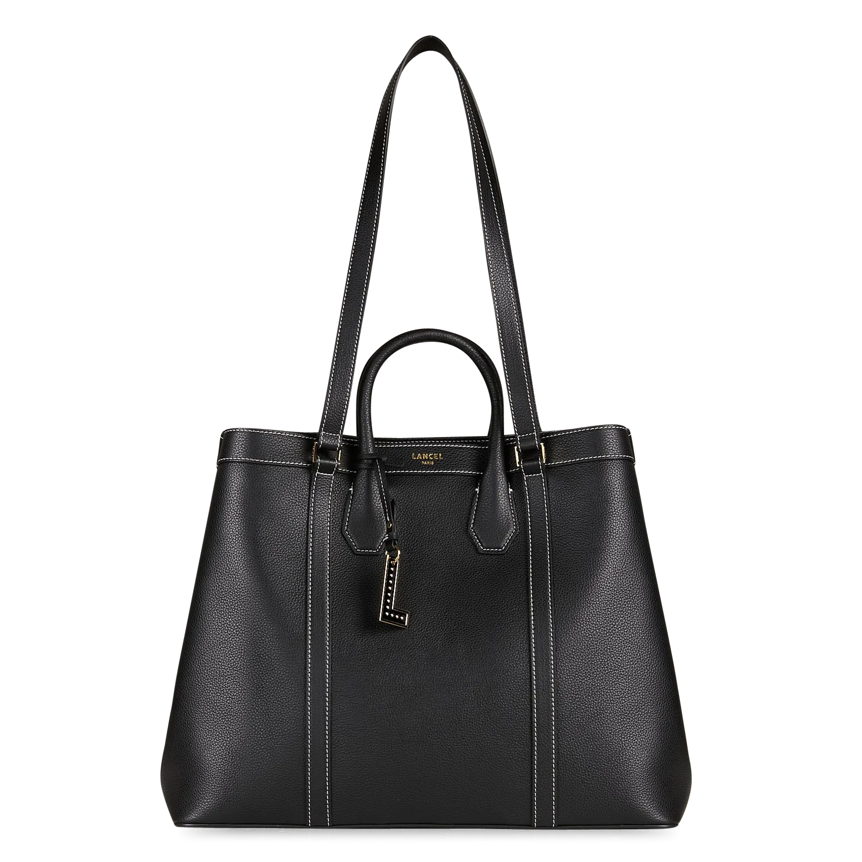 Einfarbige Shopper-Tasche aus genarbtem Leder Schwarz BELLEVILLE