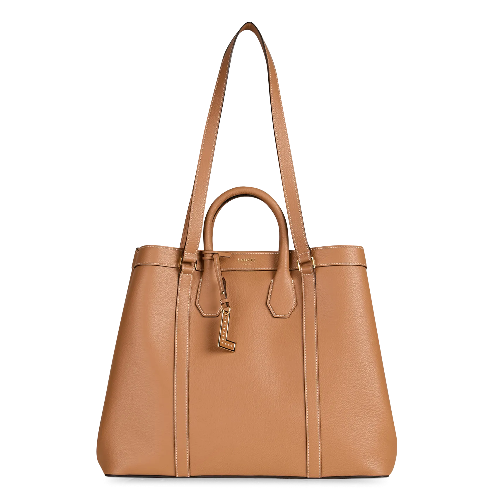 Einfarbige Shopper-Tasche aus genarbtem Leder Beige BELLEVILLE