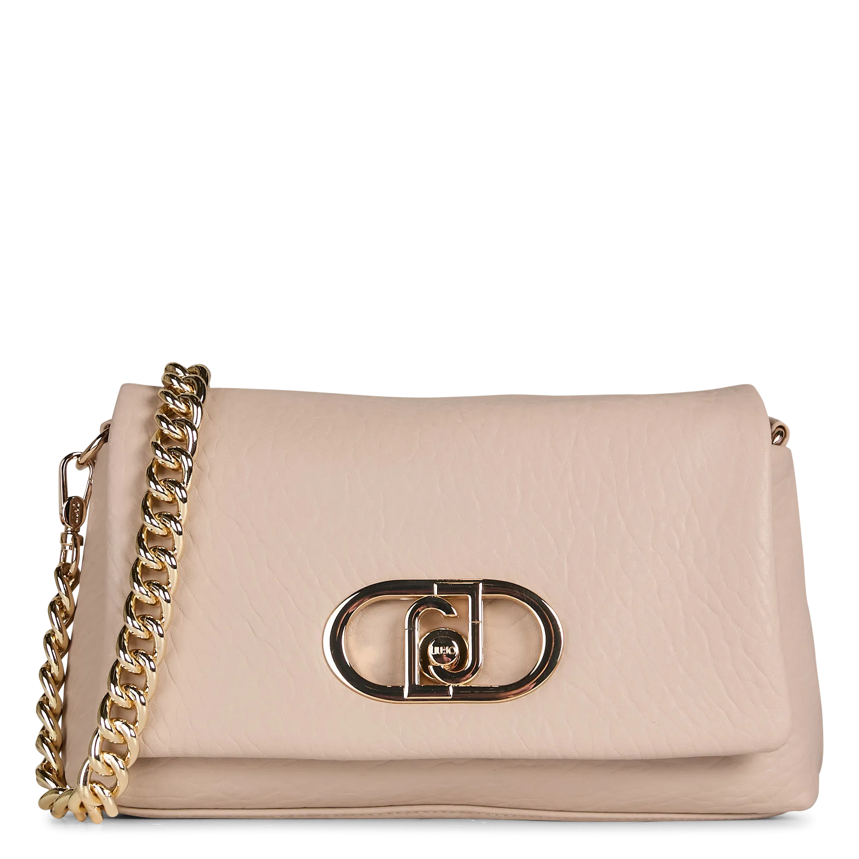 Umhängetasche mit Teddy-Stoffklappe Beige