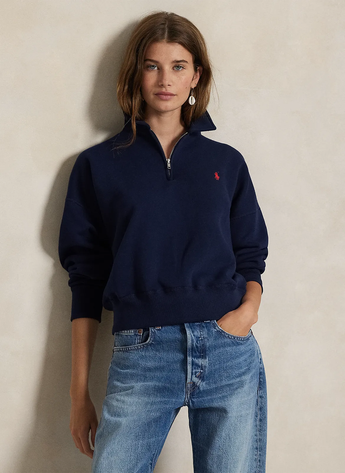 Klassischer Sweatshirt mit Rundhalsausschnitt aus Baumwollmischgewebe Blau