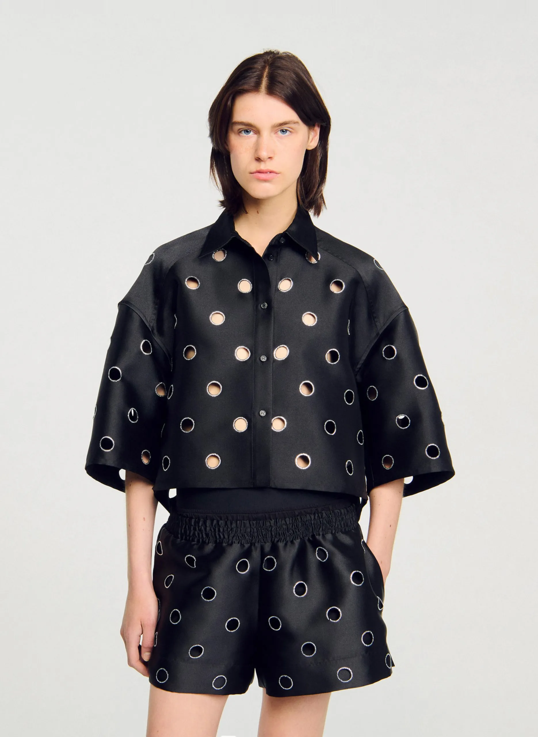 Oversize Hemd aus Leder-Optik Schwarz