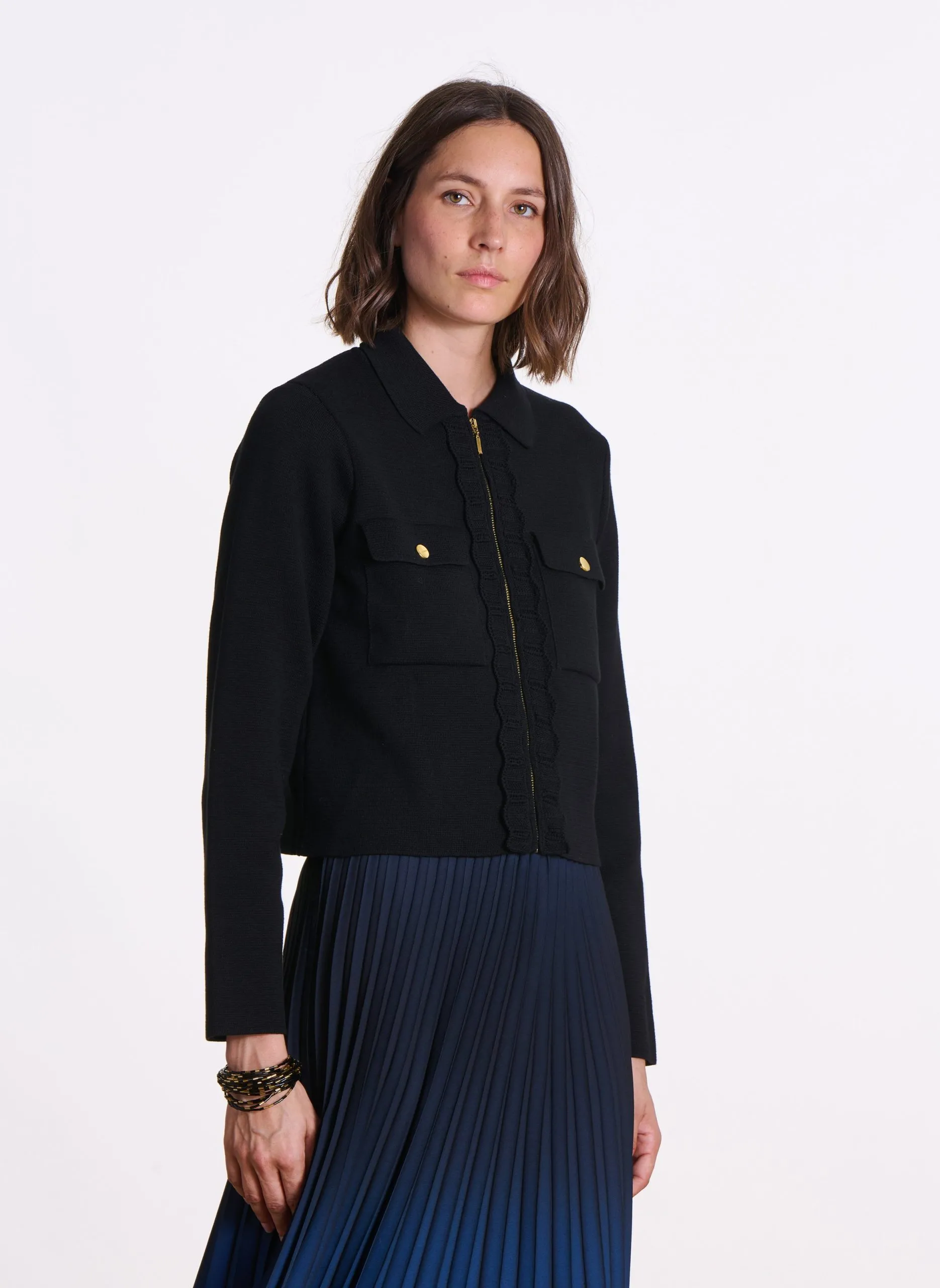 Bio-Baumwollhemd mit Stehkragenweste Schwarz