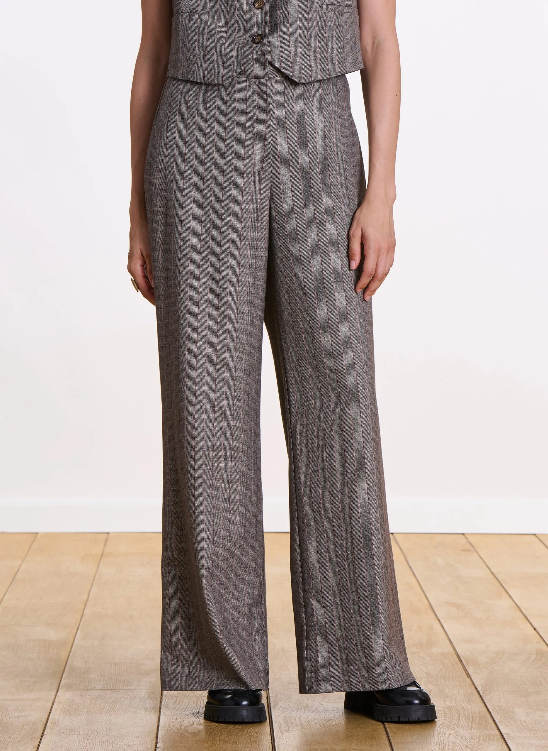 Hose - Gerader Schnitt mit Streifen Beige