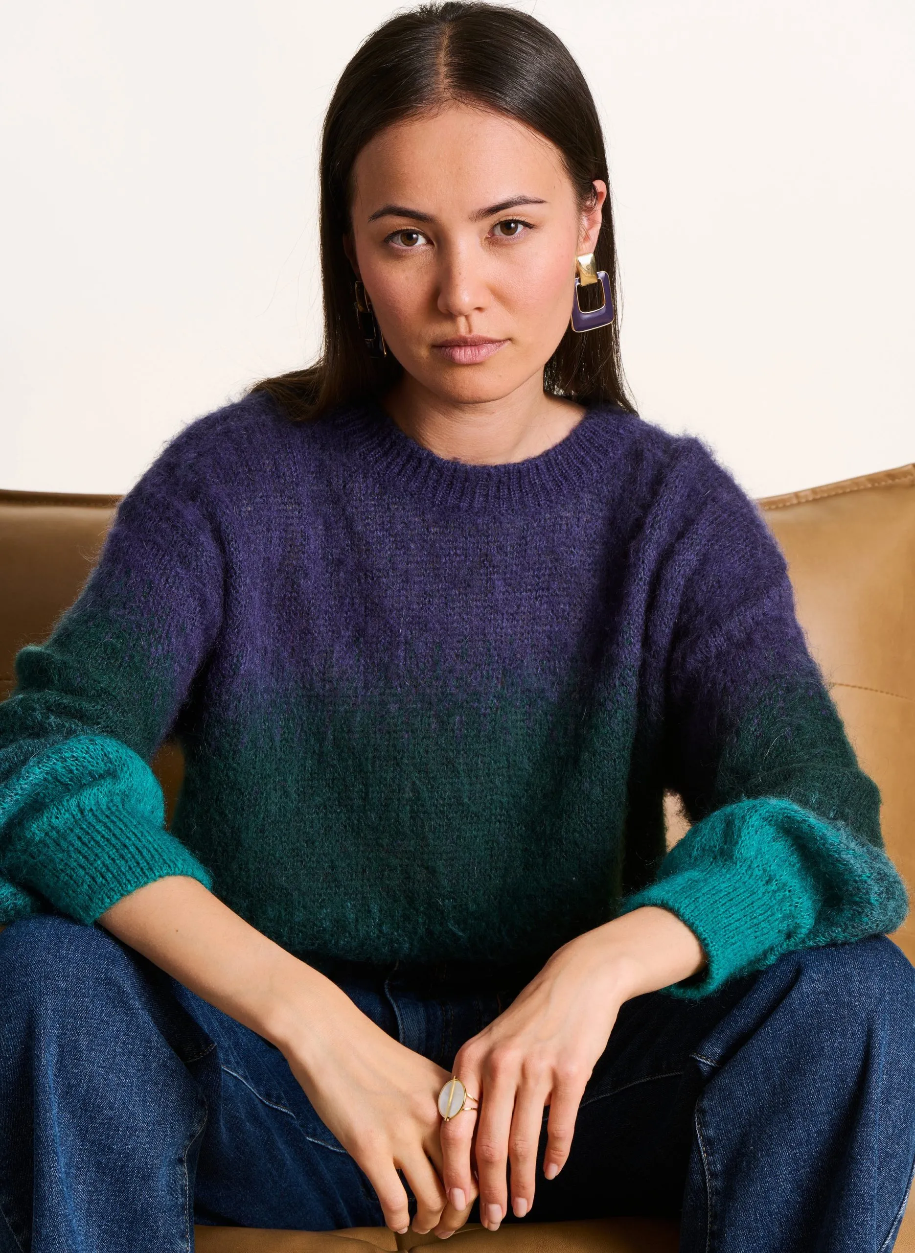 Oversized Pullover mit verschwommenen Streifen Grun