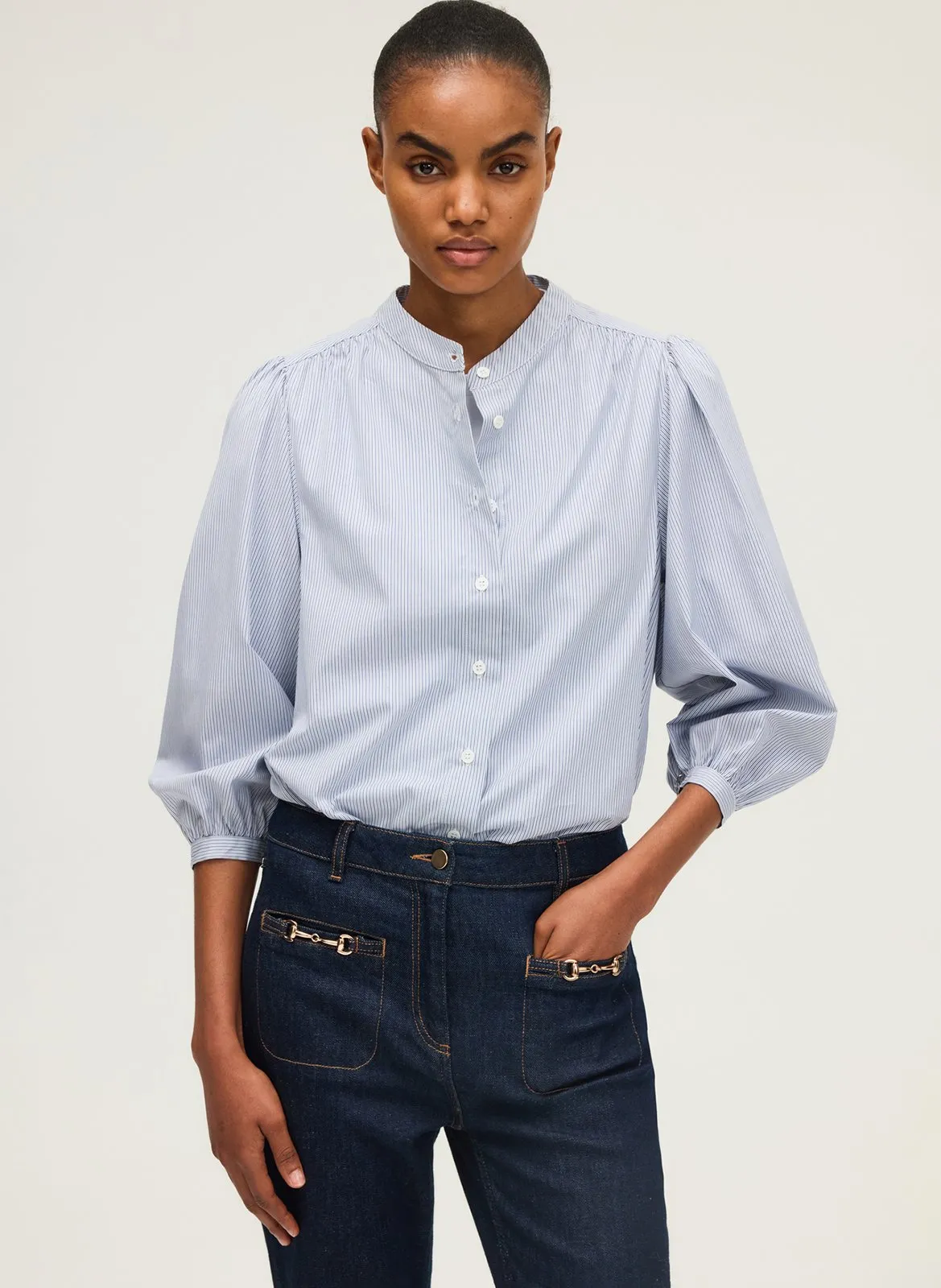 Baumwollbluse mit Rundhalsausschnitt Blau ASIA