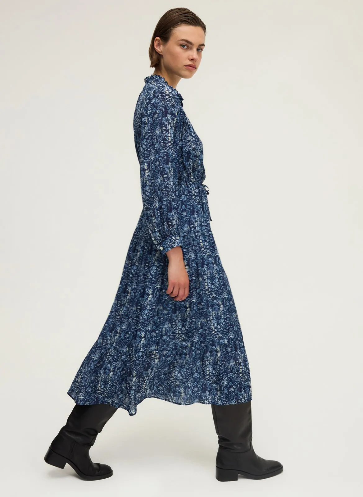 Bedrucktes Midikleid mit Rundhalsausschnitt Blau LIAN