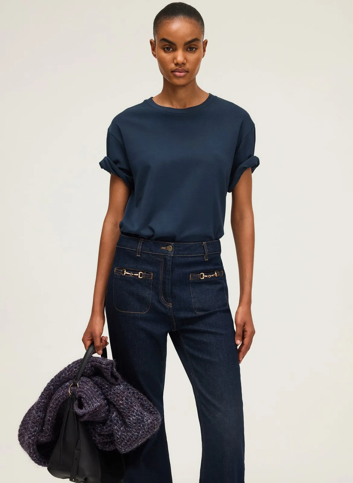 Baumwoll-Pullover mit Rundhalsausschnitt Blau HEVA