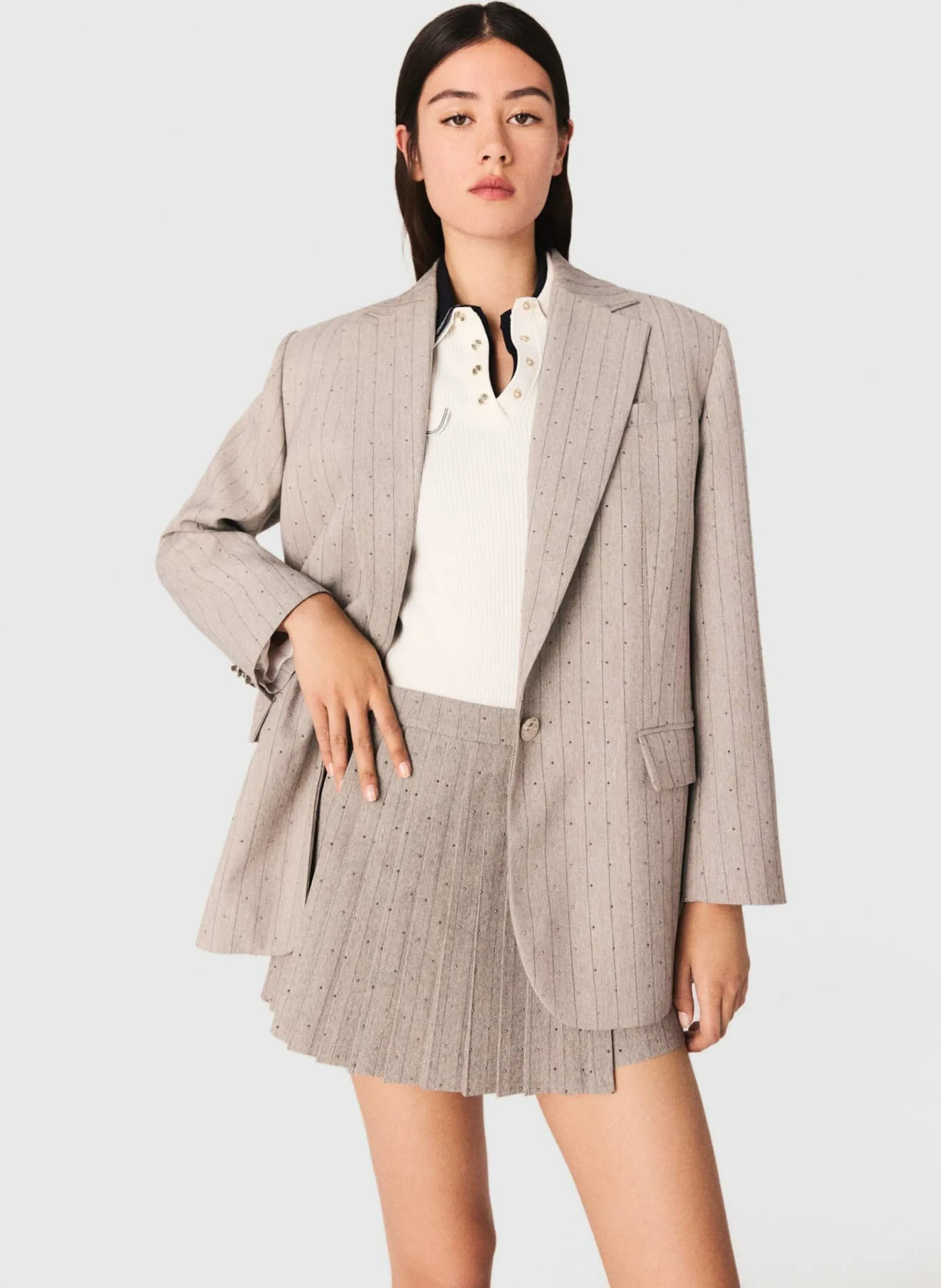 Gestreifter Blazer mit Strassdetails Grau