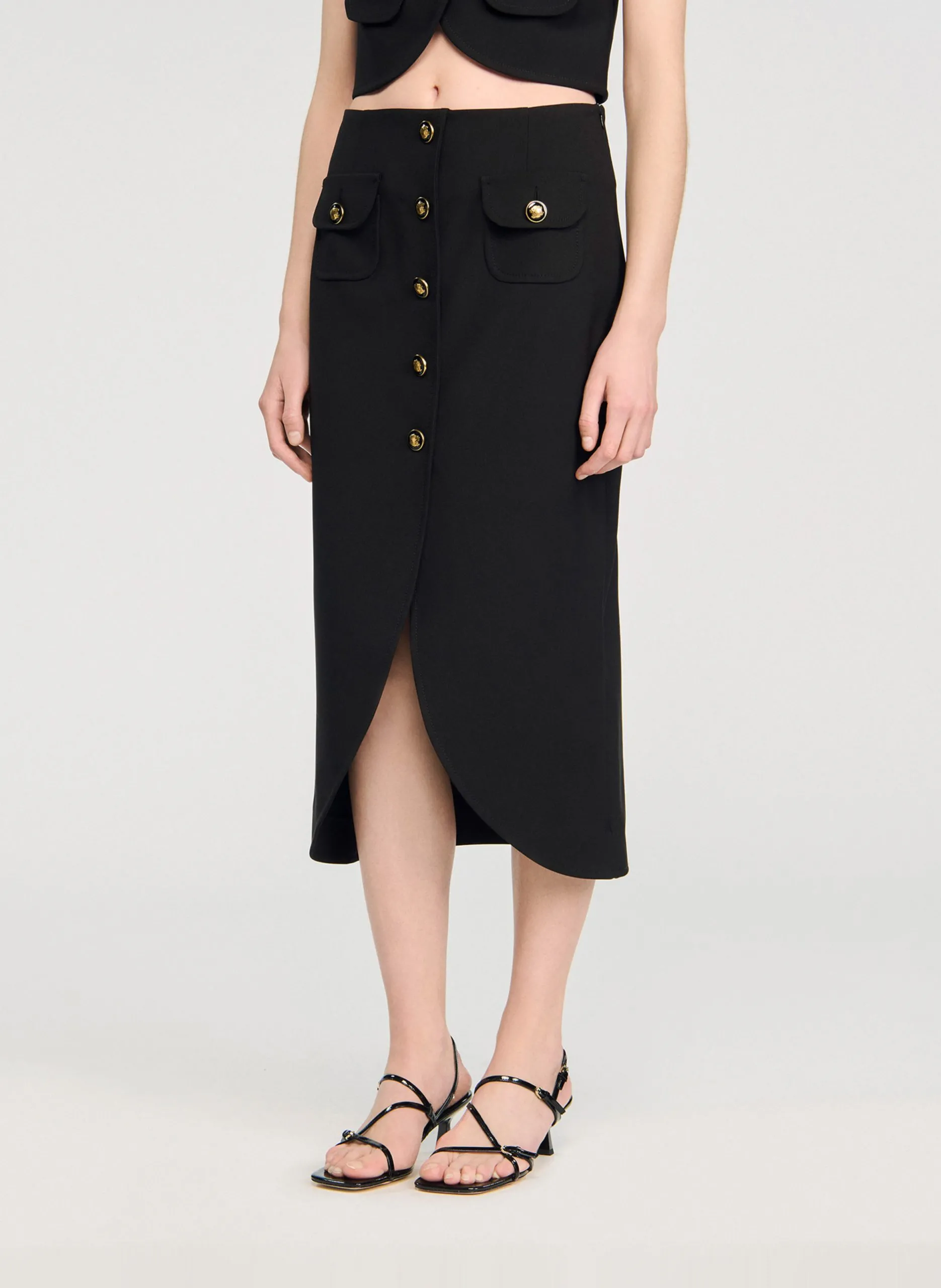 Mittellanger Rock - durchgeknöpft, Wildleder Schwarz