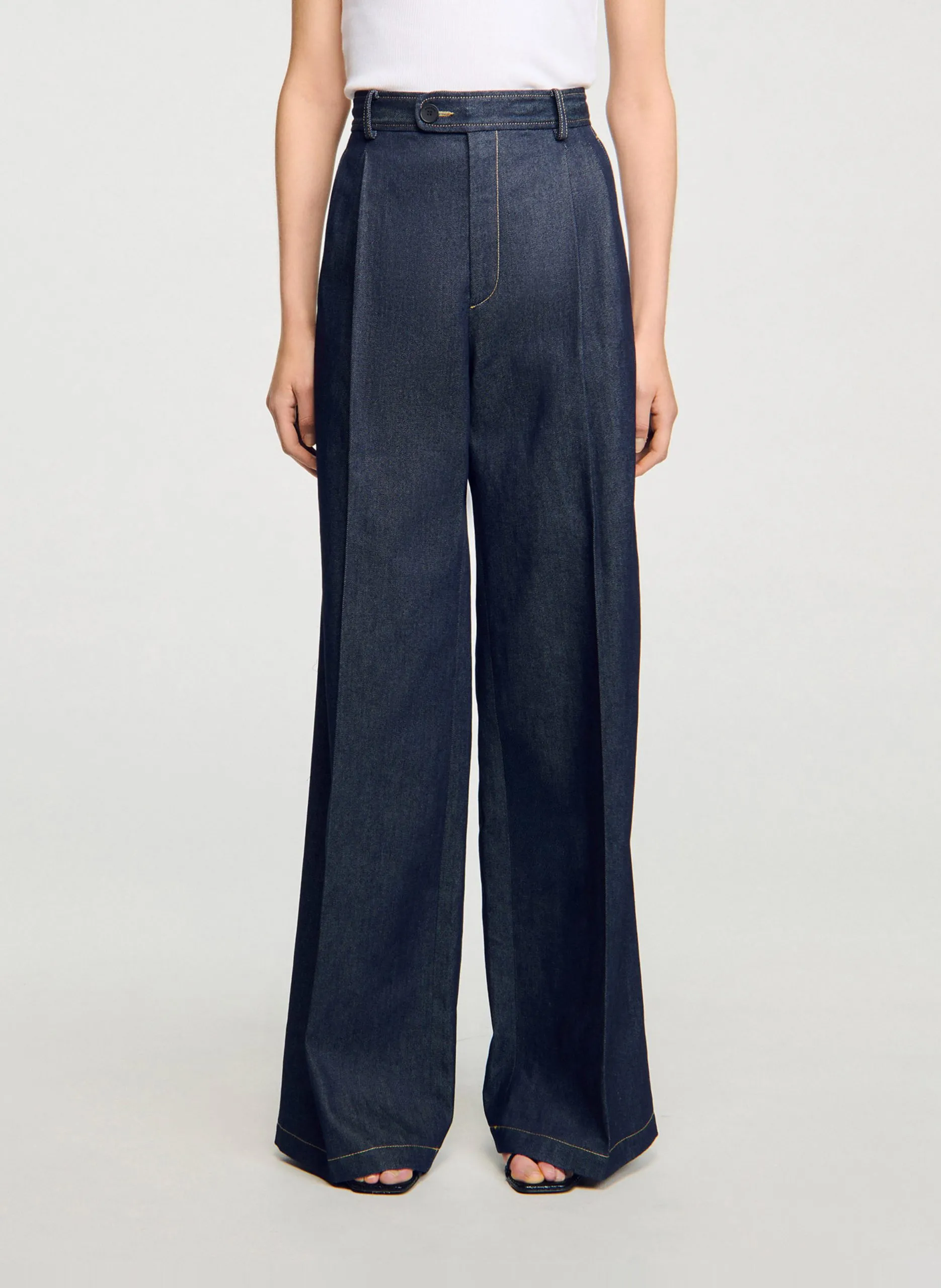 Hohe Taille Wide Leg Raw Denim Jeans aus Baumwolle Blau