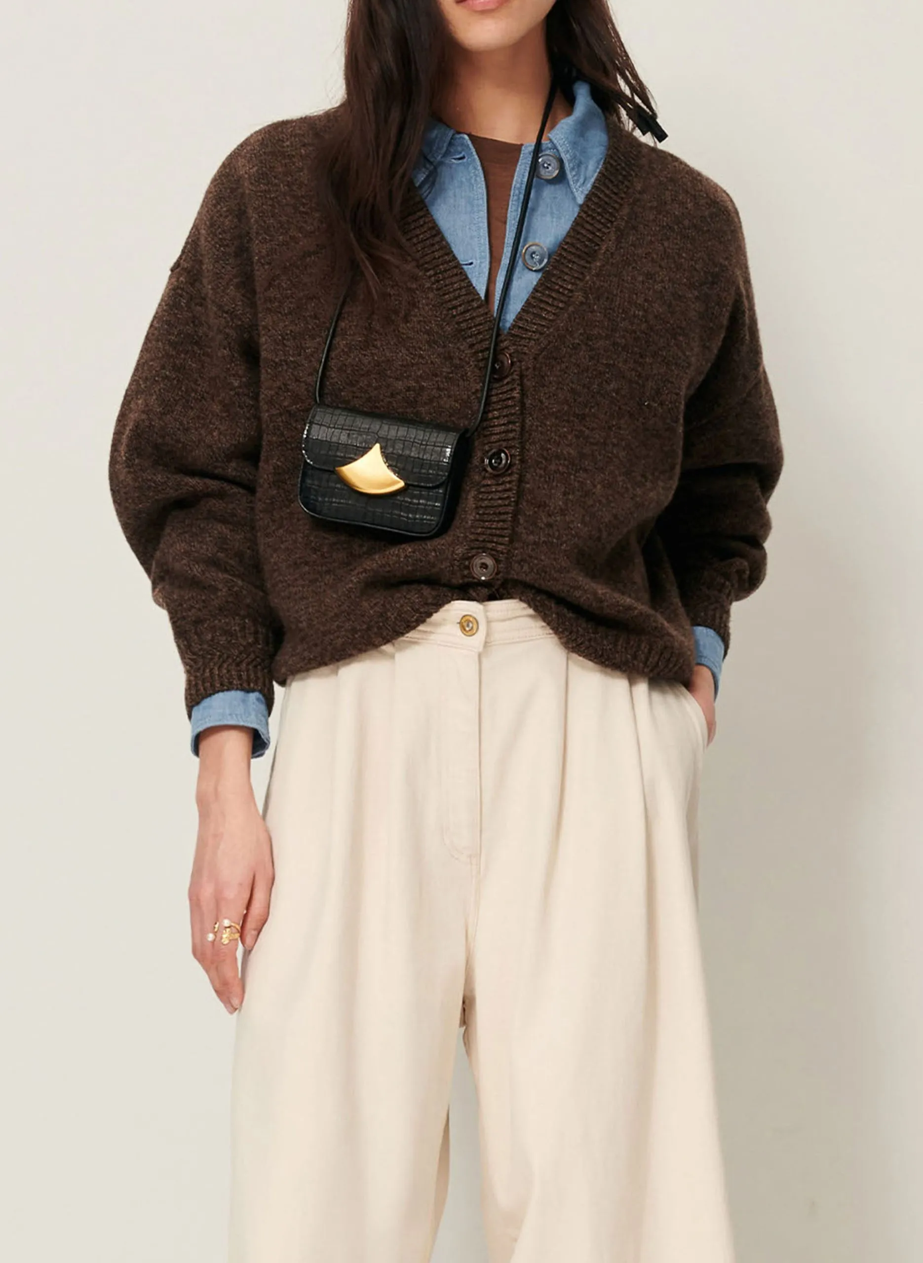 Weites Merino-Wollweste mit V-Ausschnitt Grau SWEET MONROE