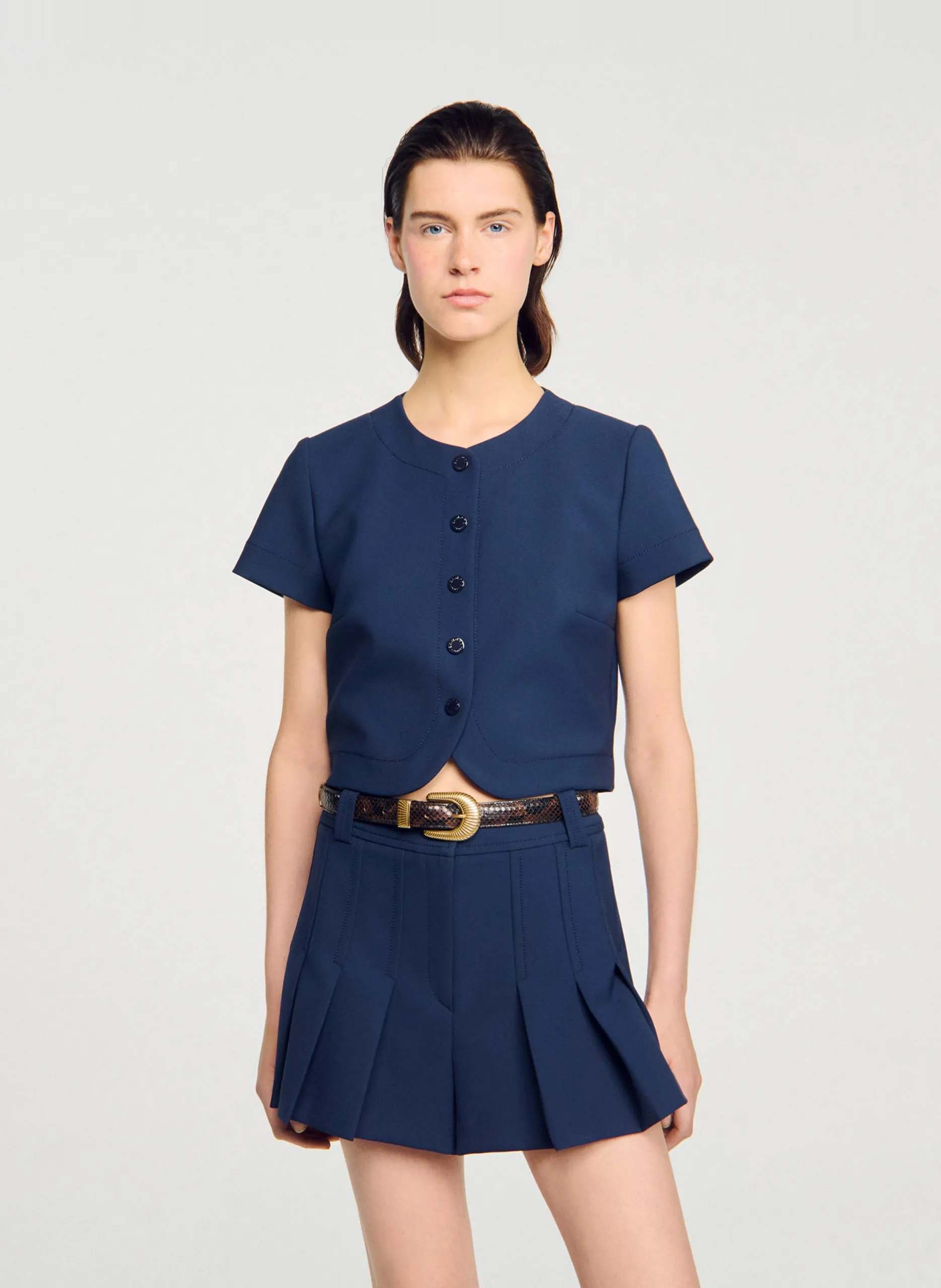 Gerade geschnittene, ärmellose Bluse aus Viskose-Mix Blau