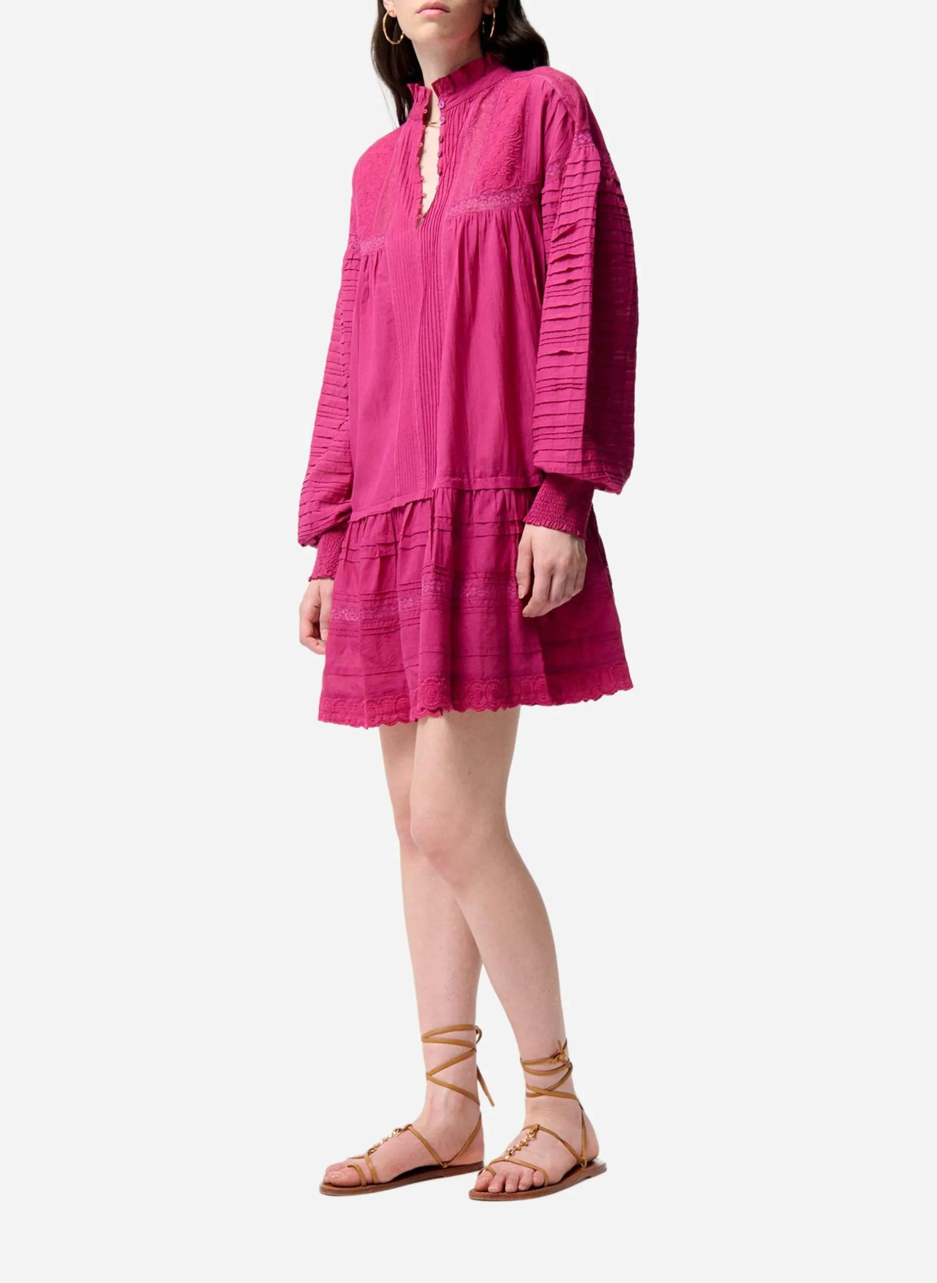 Kurzes A-Linien-Kleid aus bestickter Baumwollmischung Rosa DIANE