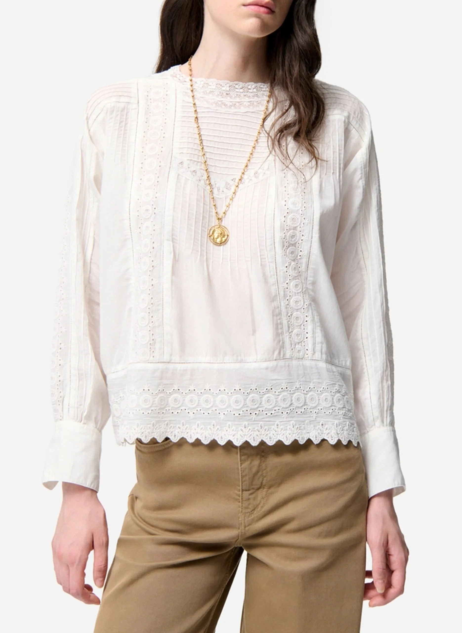 Rundhals-Top aus Baumwoll-Mix Weiss FLORITA