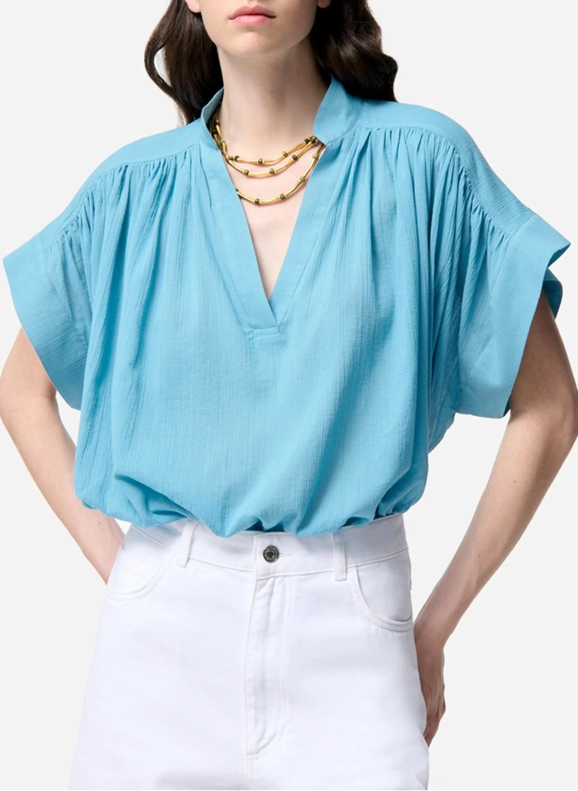 Bluse mit V-Ausschnitt Blau CORY