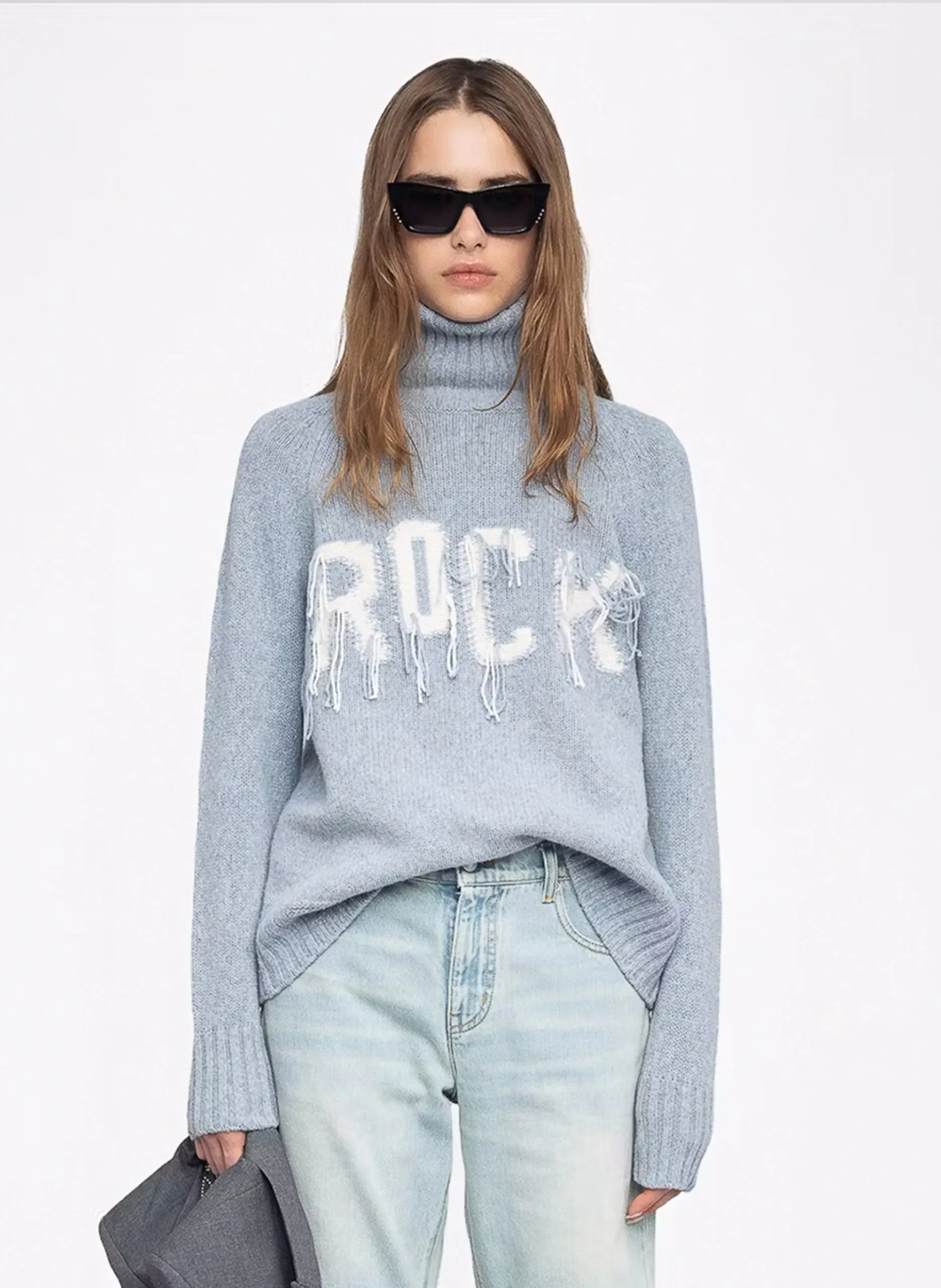 Gerade geschnittener Wollpullover Blau MORA