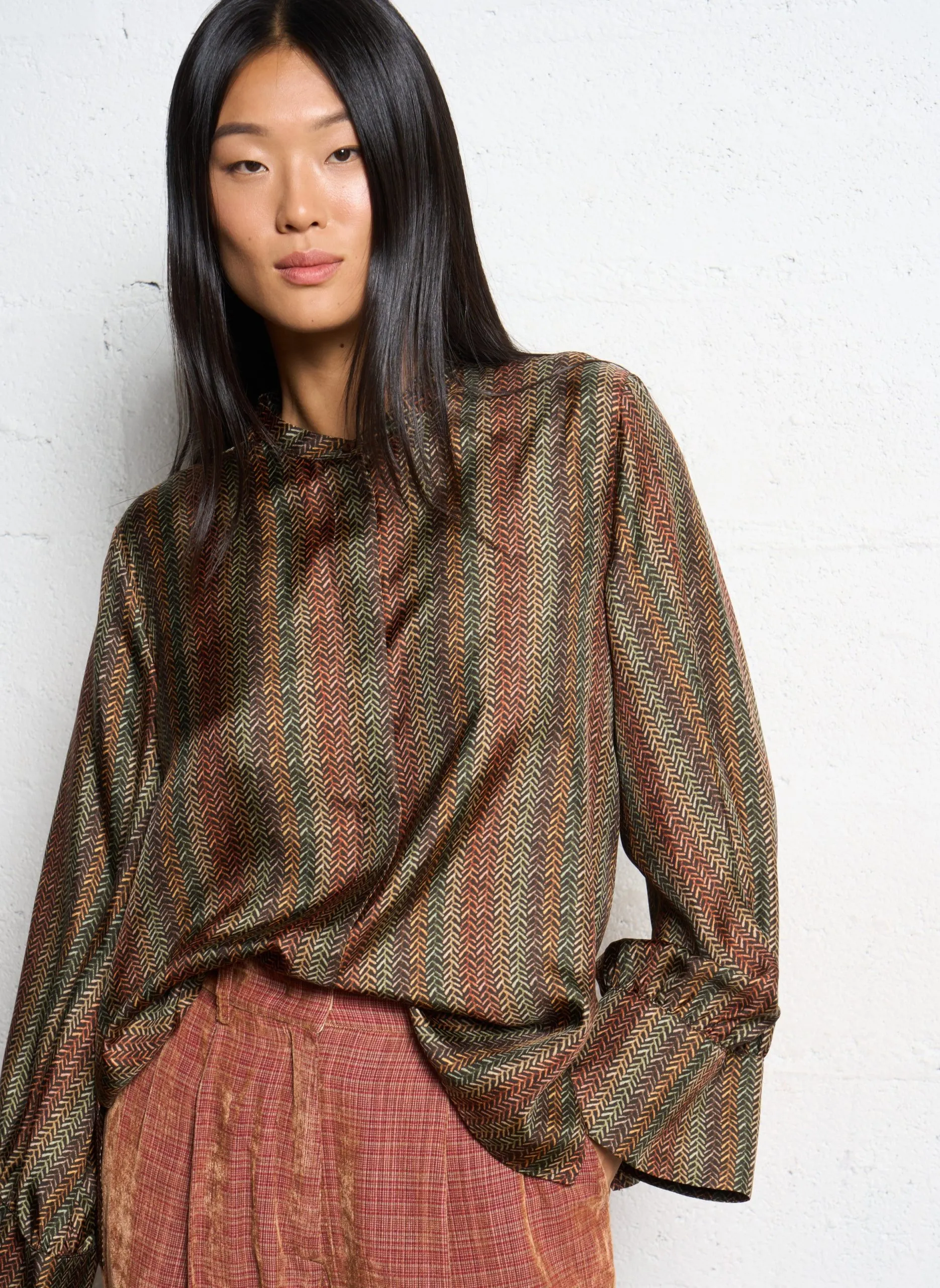 Bluse mit 3/4-Ärmeln und Rundhalsausschnitt Braun LUCY