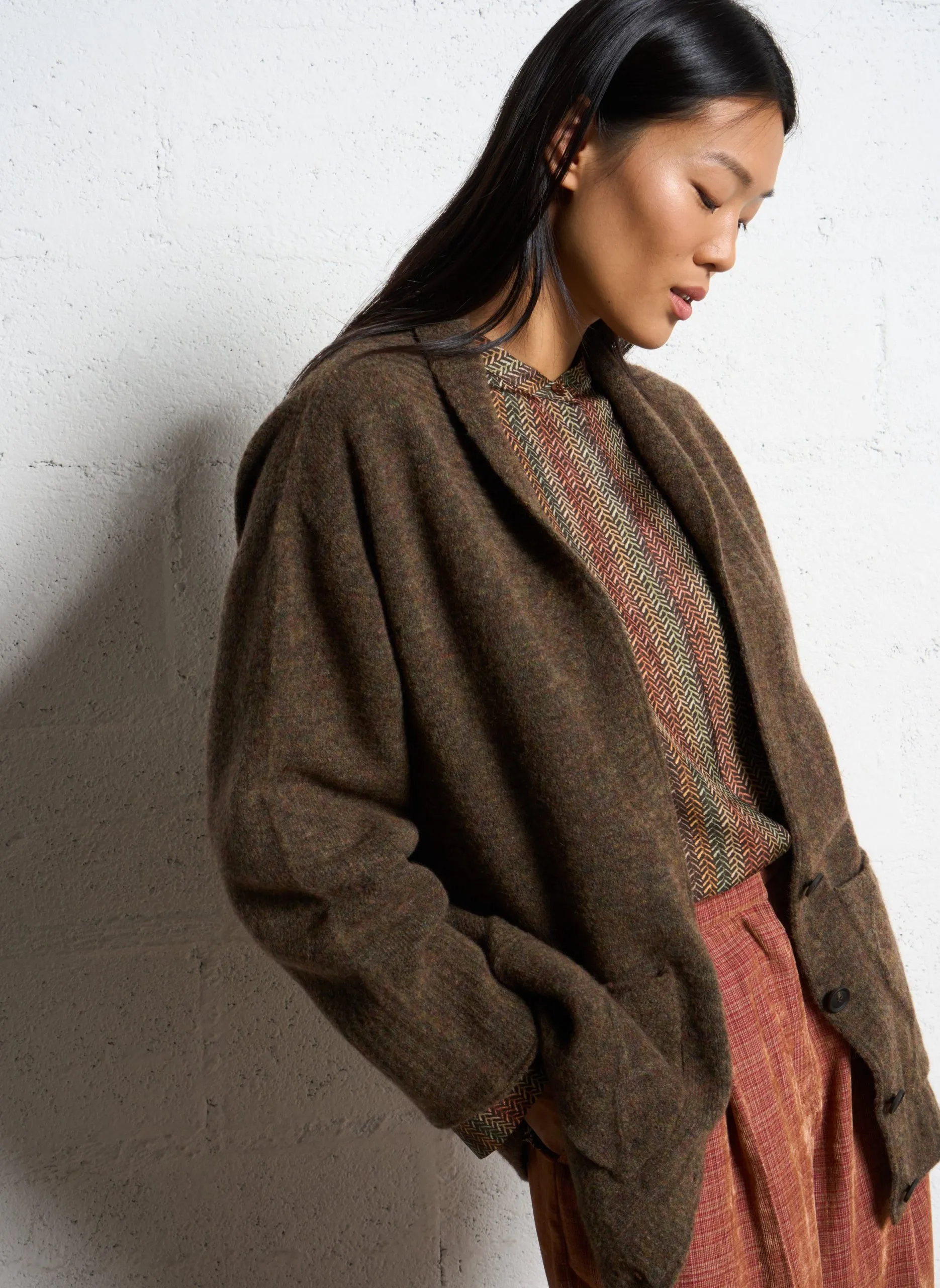 Gerade geschnittene Wollmischungsweste mit Knopfleiste Grun ASSAM