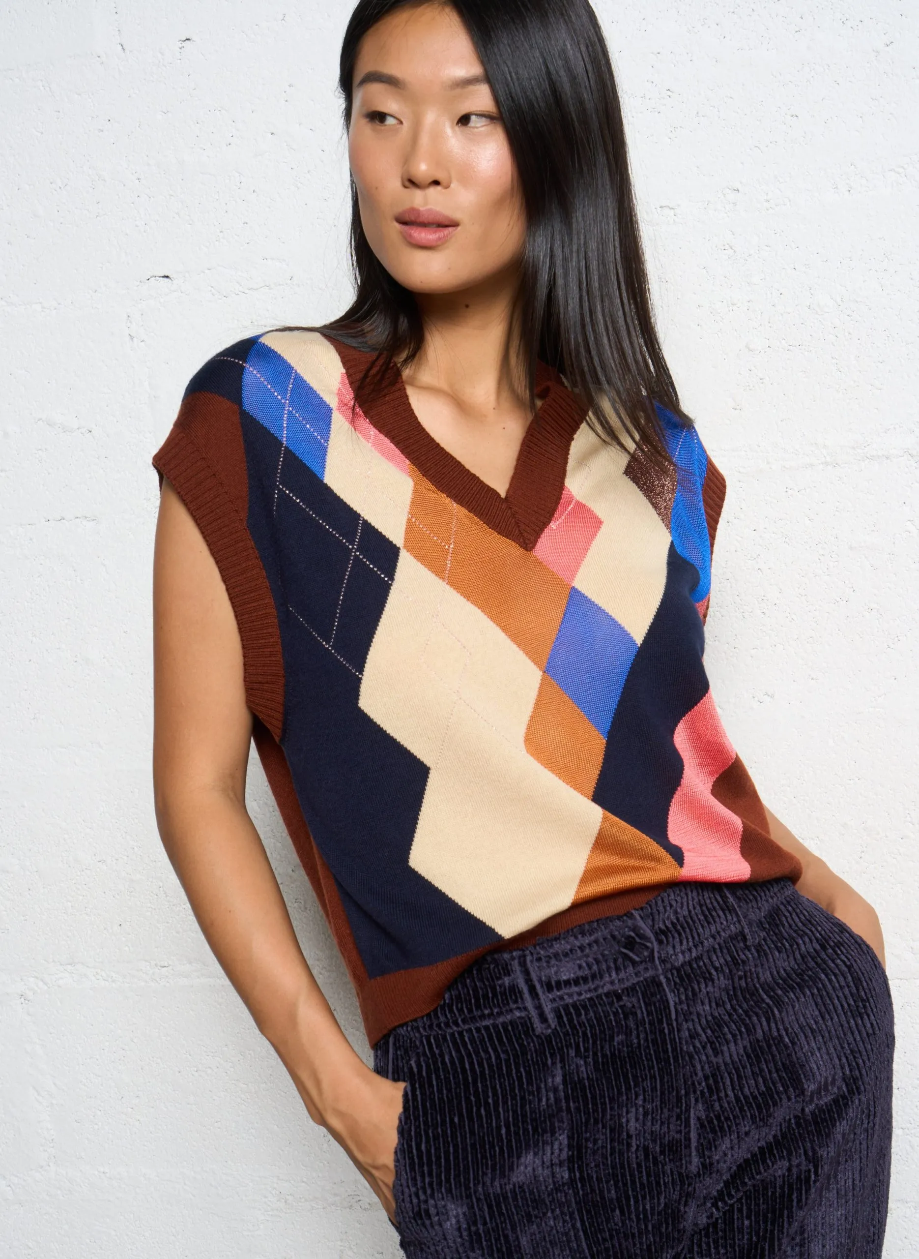 Top aus Wollmix mit V-Ausschnitt Gelb HOLLIHOCK