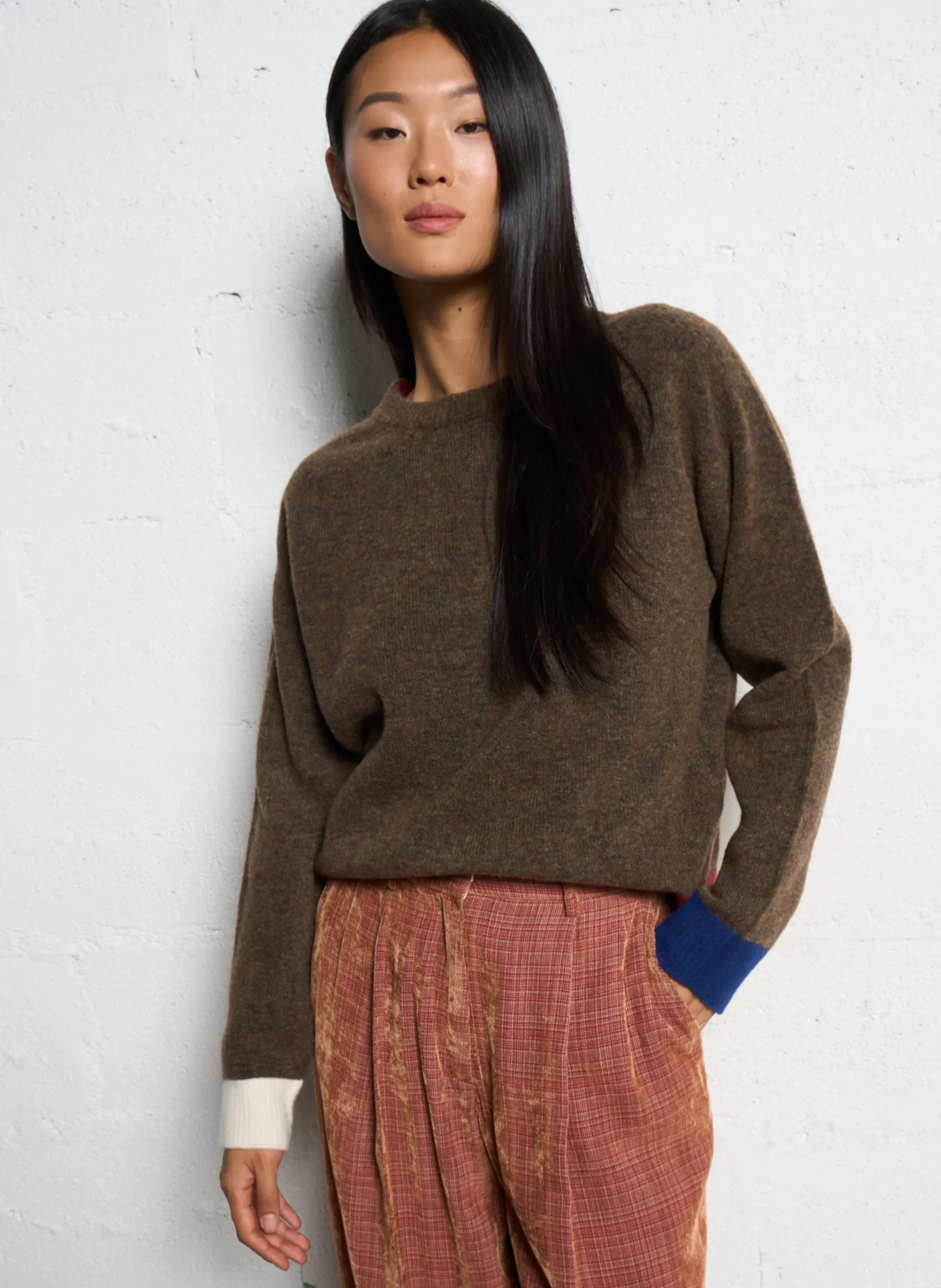 Großer Pullover aus melierter Wolle Grun CLOVER