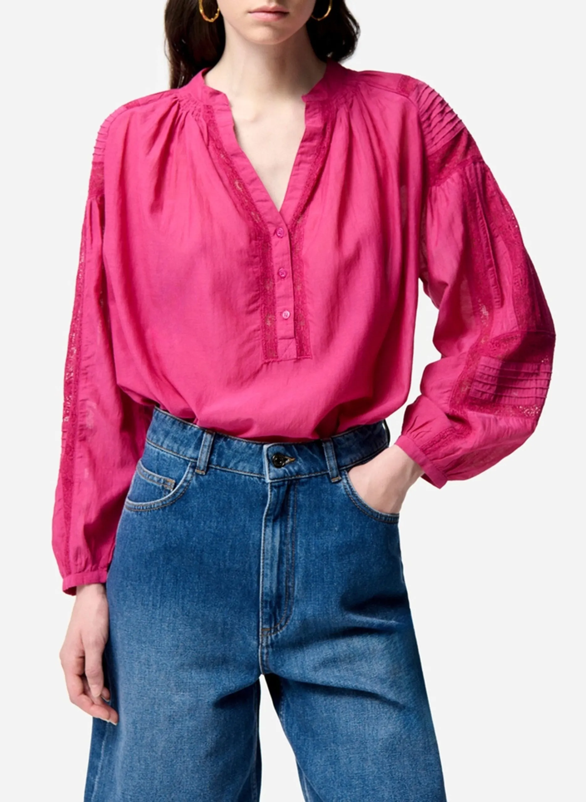 Langärmelige Spitzenbluse Rosa NIPOA