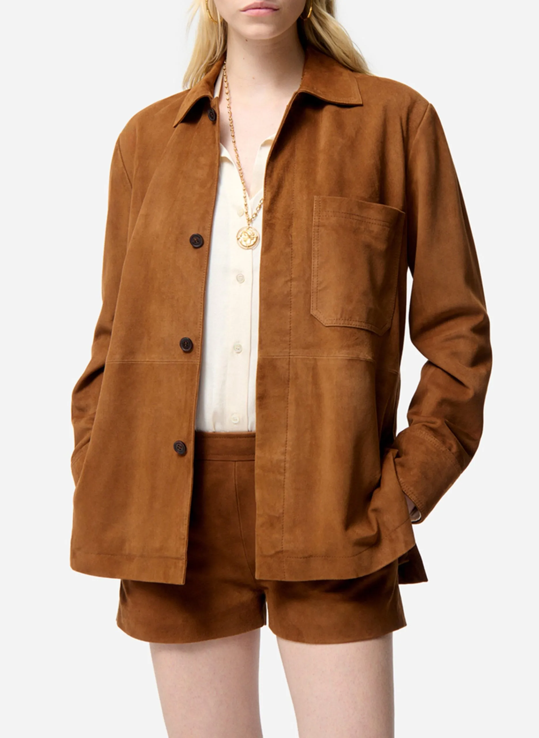 Gerade geschnittene Lederjacke mit klassischem Kragen Braun FLORYS